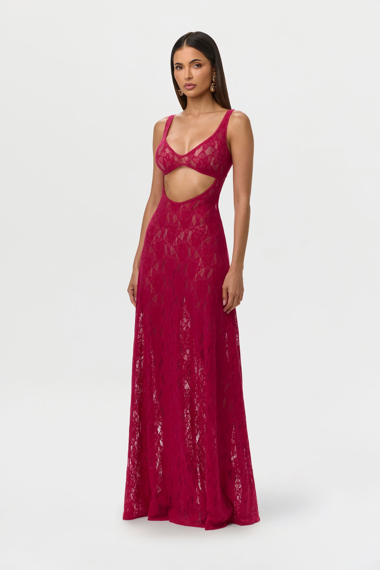 Stretch Lace Cut Out Maxi Dress
