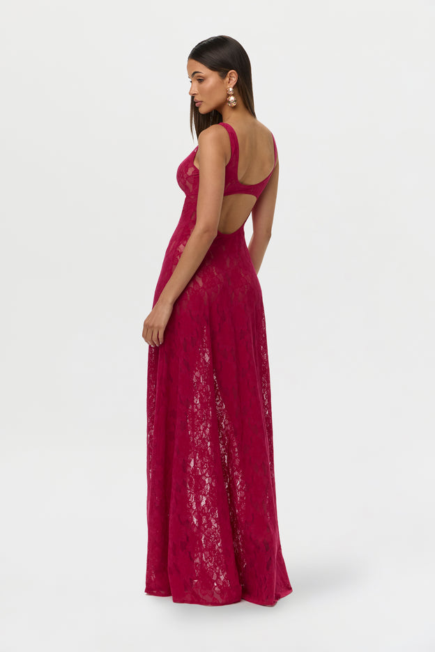 Stretch Lace Cutout Maxi Dress