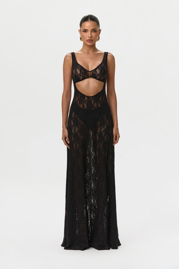 Stretch Lace Cut Out Maxi Dress
