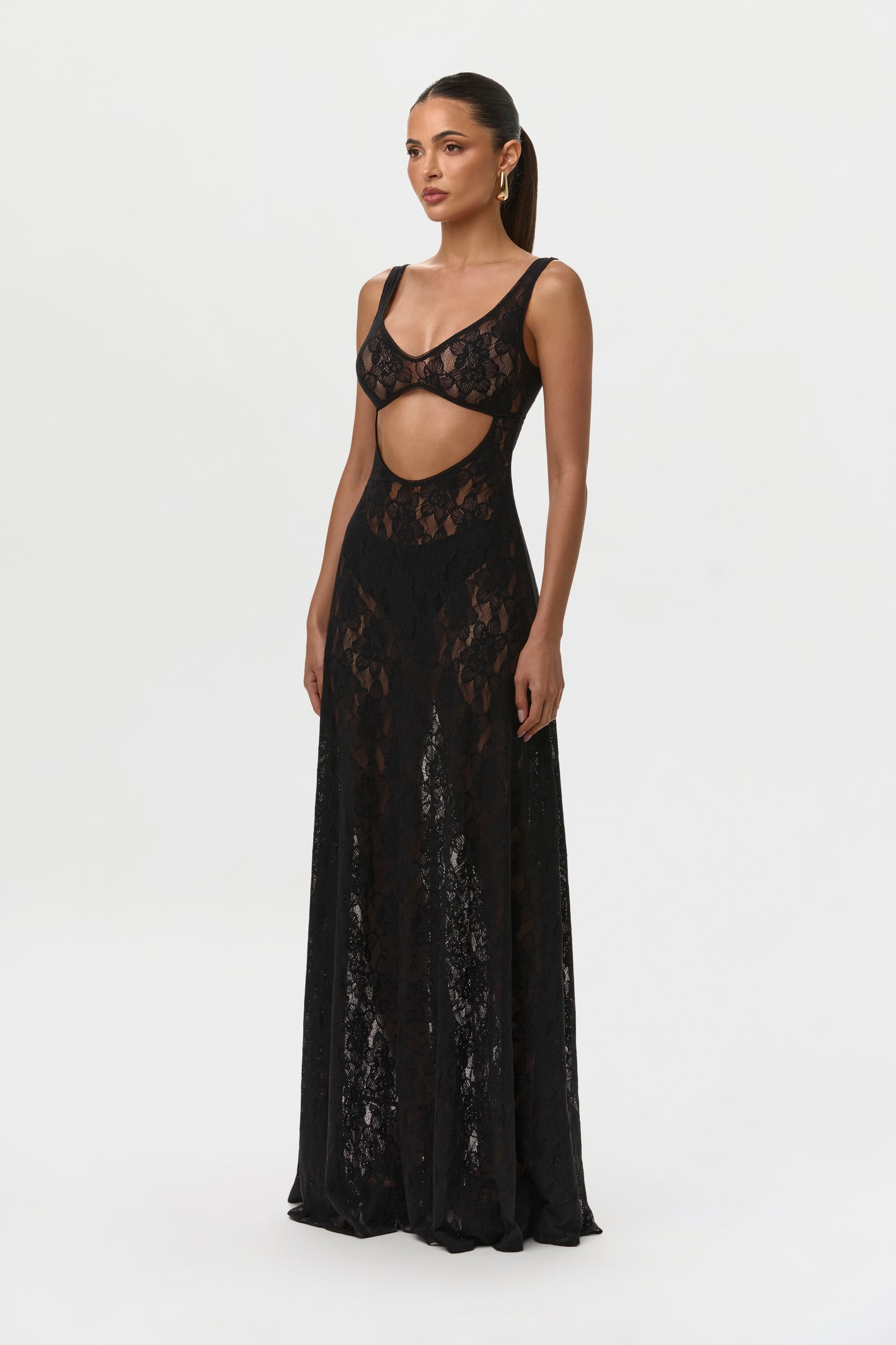 Stretch Lace Cut Out Maxi Dress