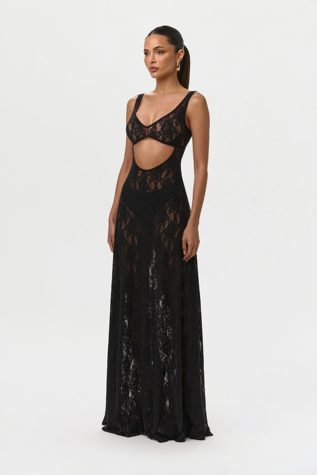 Stretch Lace Cut Out Maxi Dress