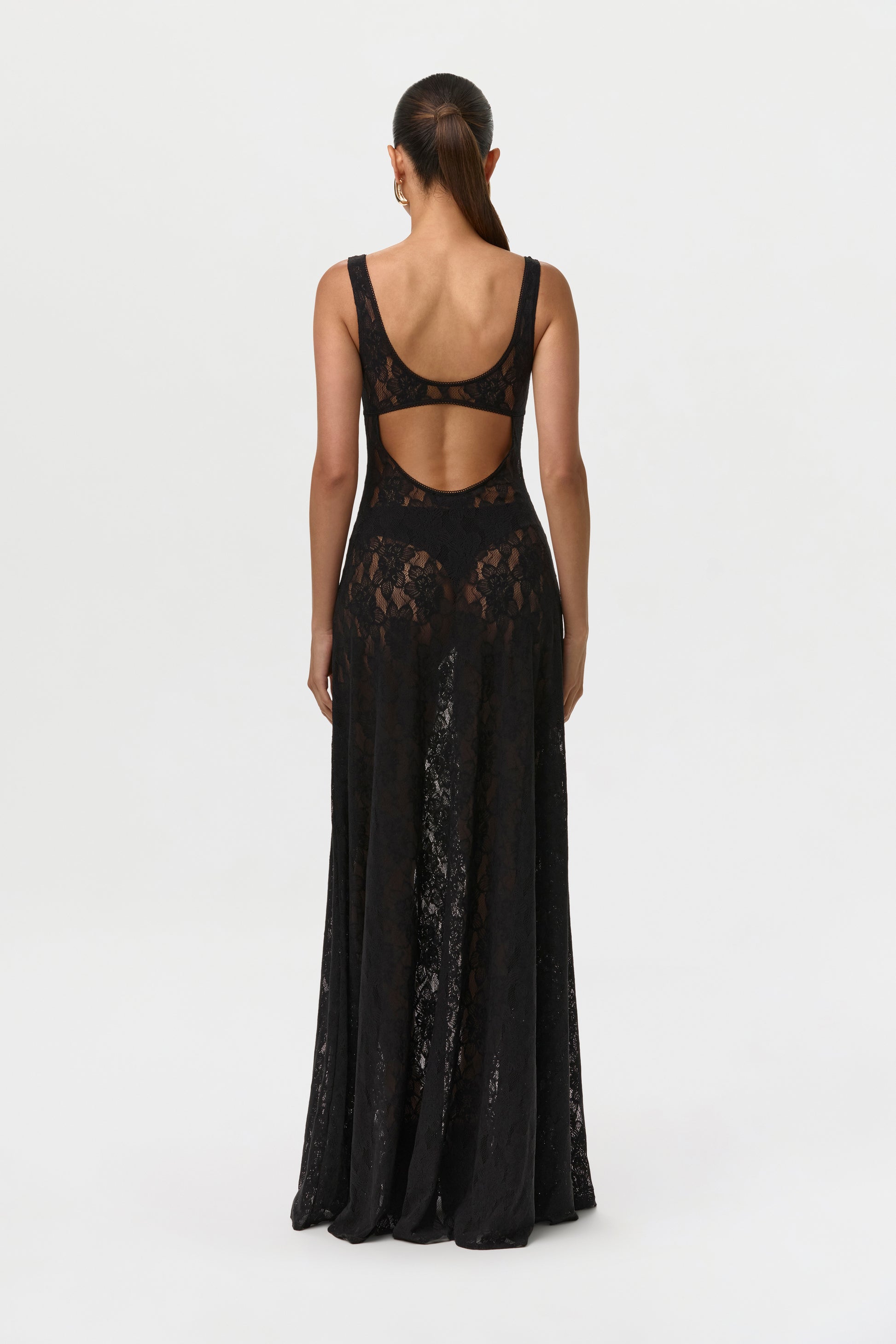 naked wardrobe lace dress Floral Long Sleeve Stretch Lace Turtleneck Maxi Dress (Women)