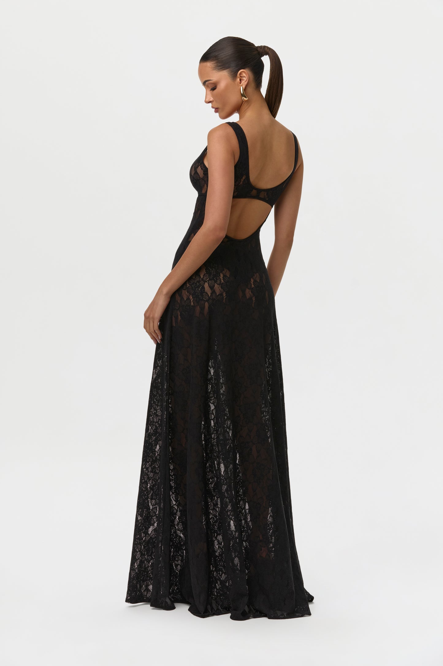 Black Lace Cut Out Maxi Dress