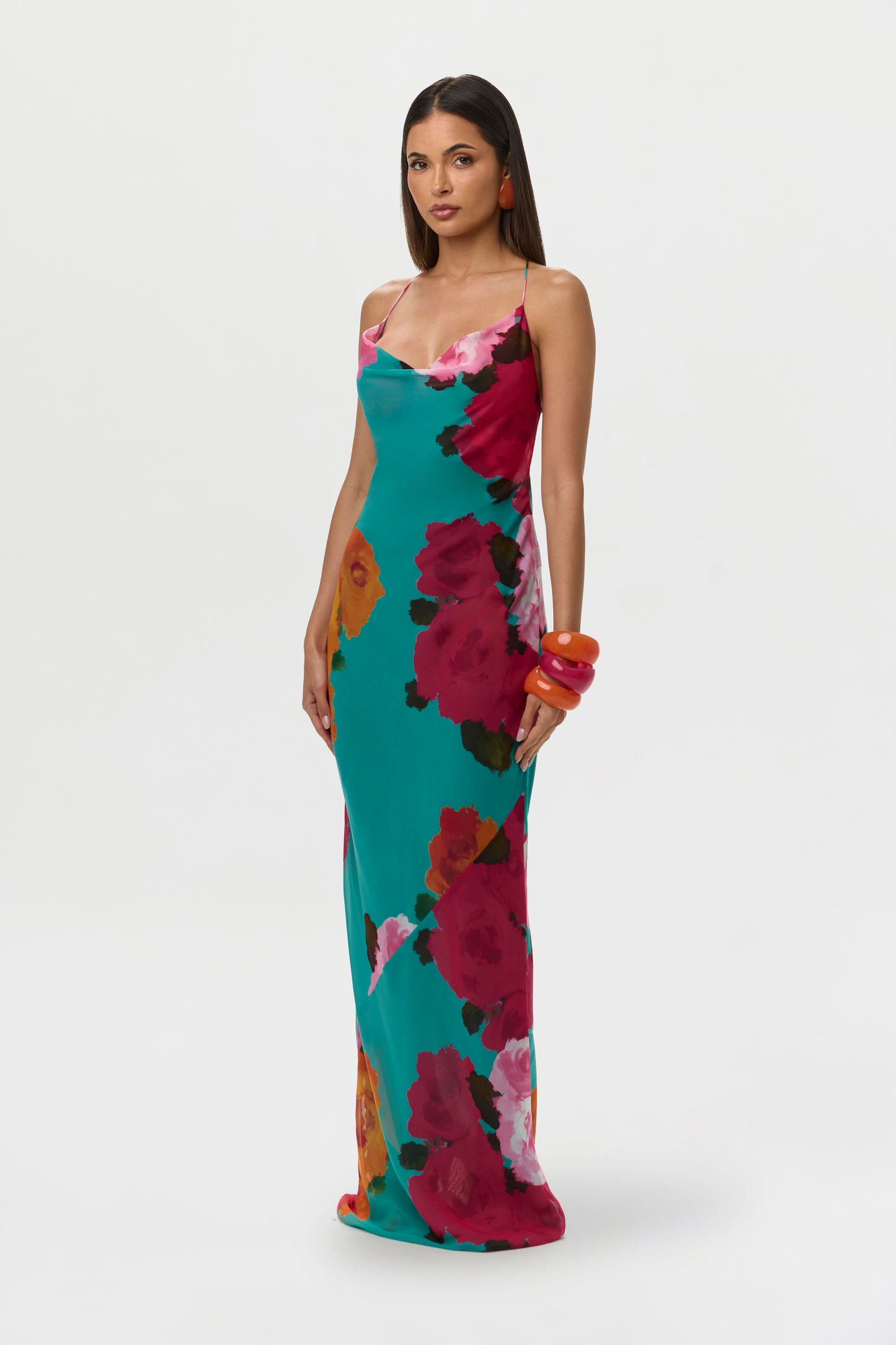 Women's Chiffon Print Open Back Maxi Dress, Flora Spritz / XS by Naked Wardrobe
