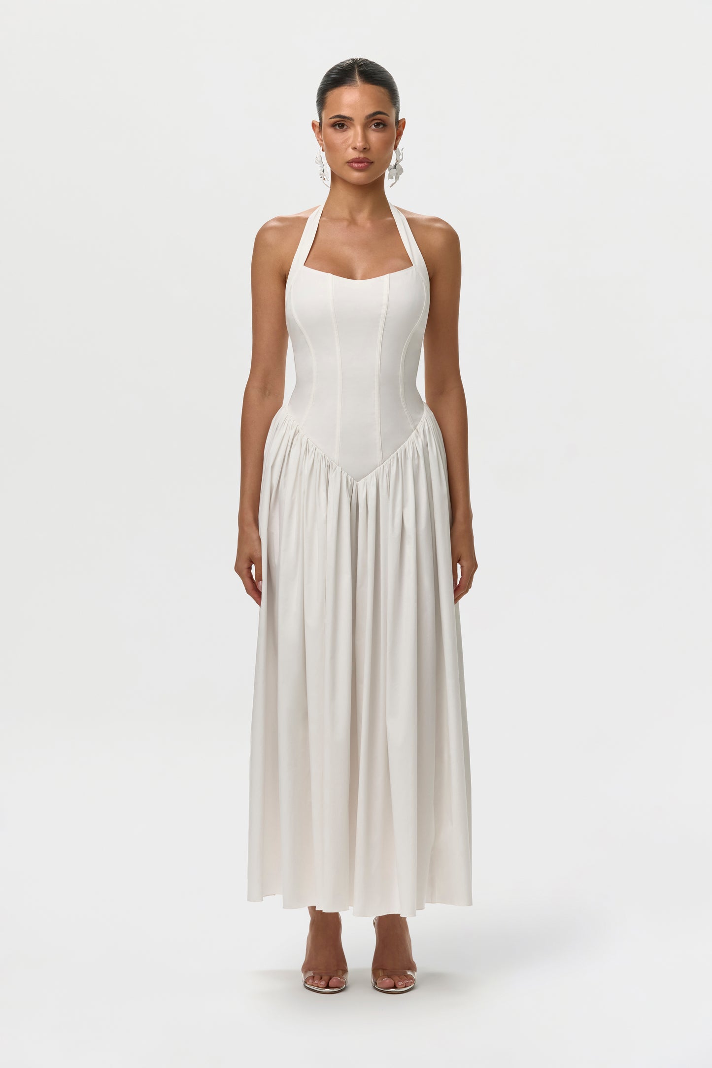 Off White Shirting Poplin Halter Dress