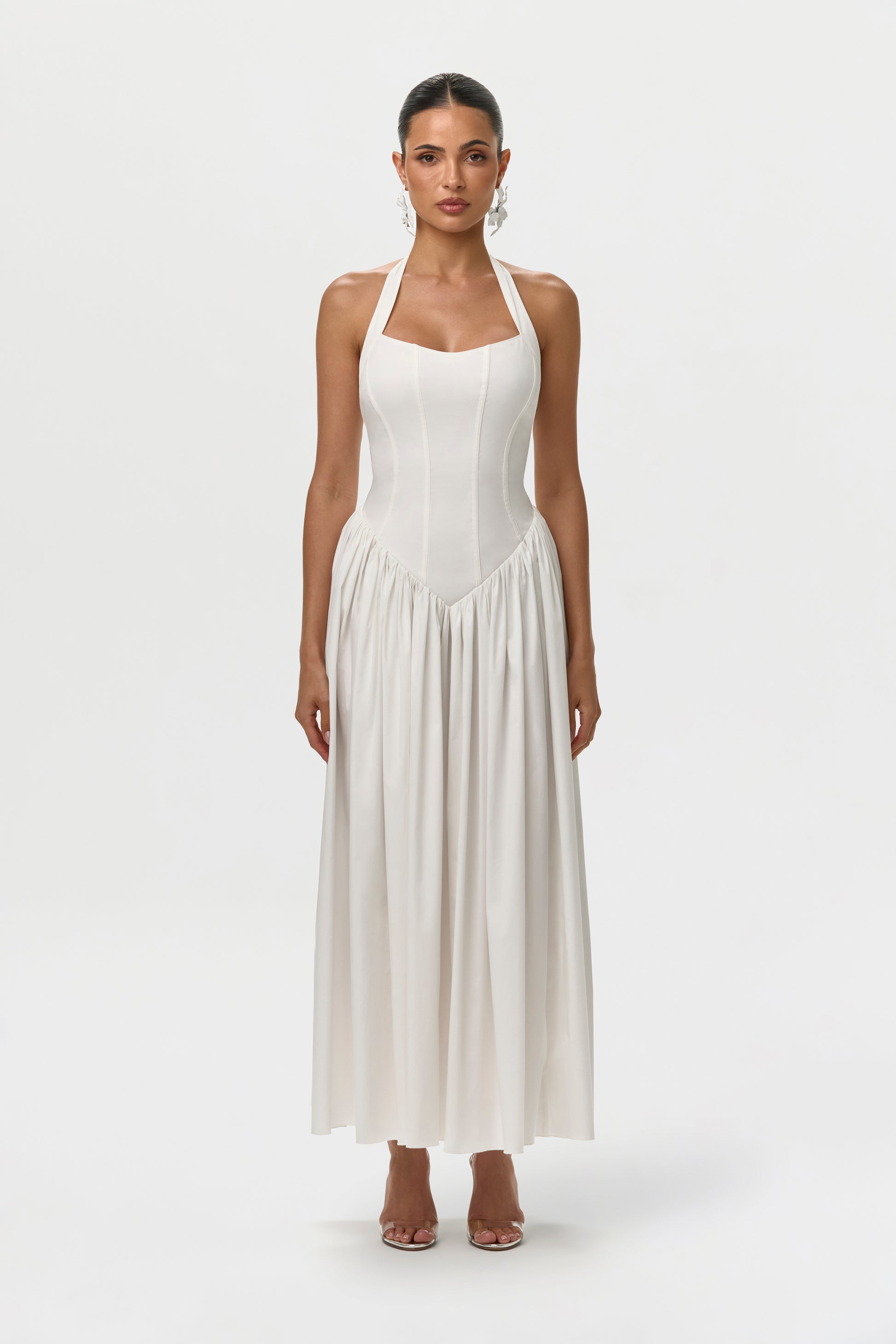 Off White Shirting Poplin Halter Dress