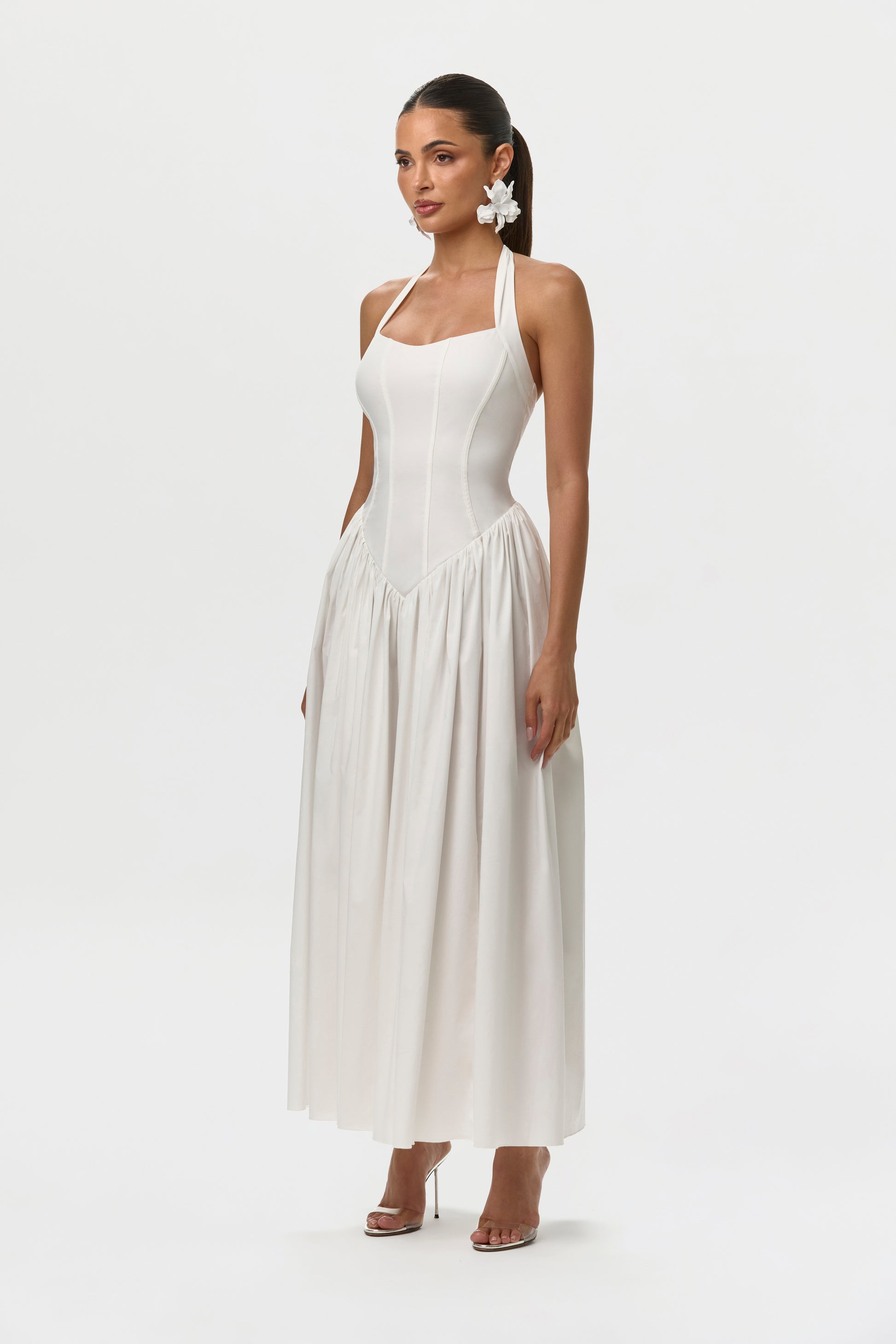 Women's Shirting Poplin Halter Dress, Off White / XL by Naked Wardrobe