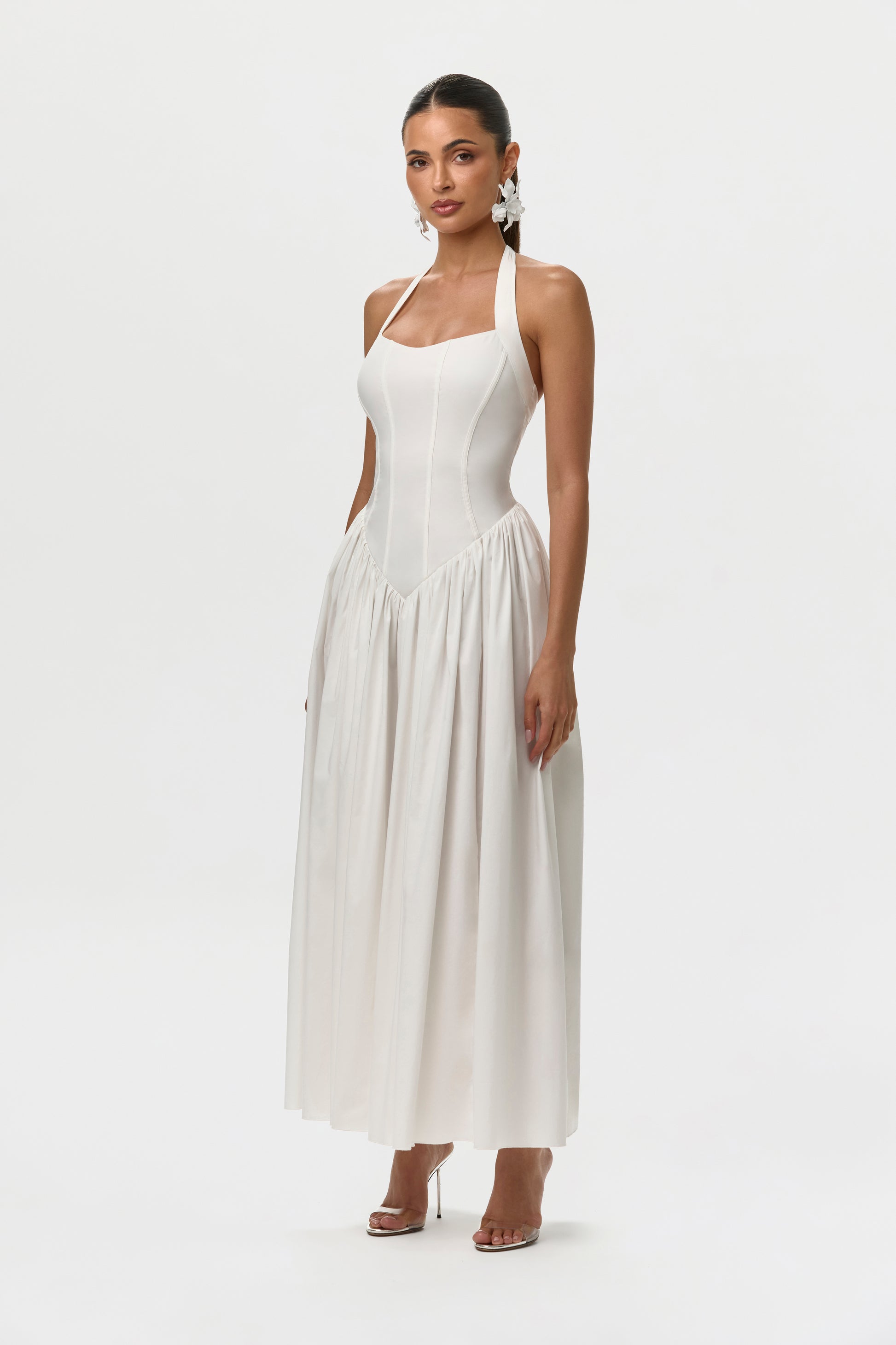 Off White Shirting Poplin Halter Dress