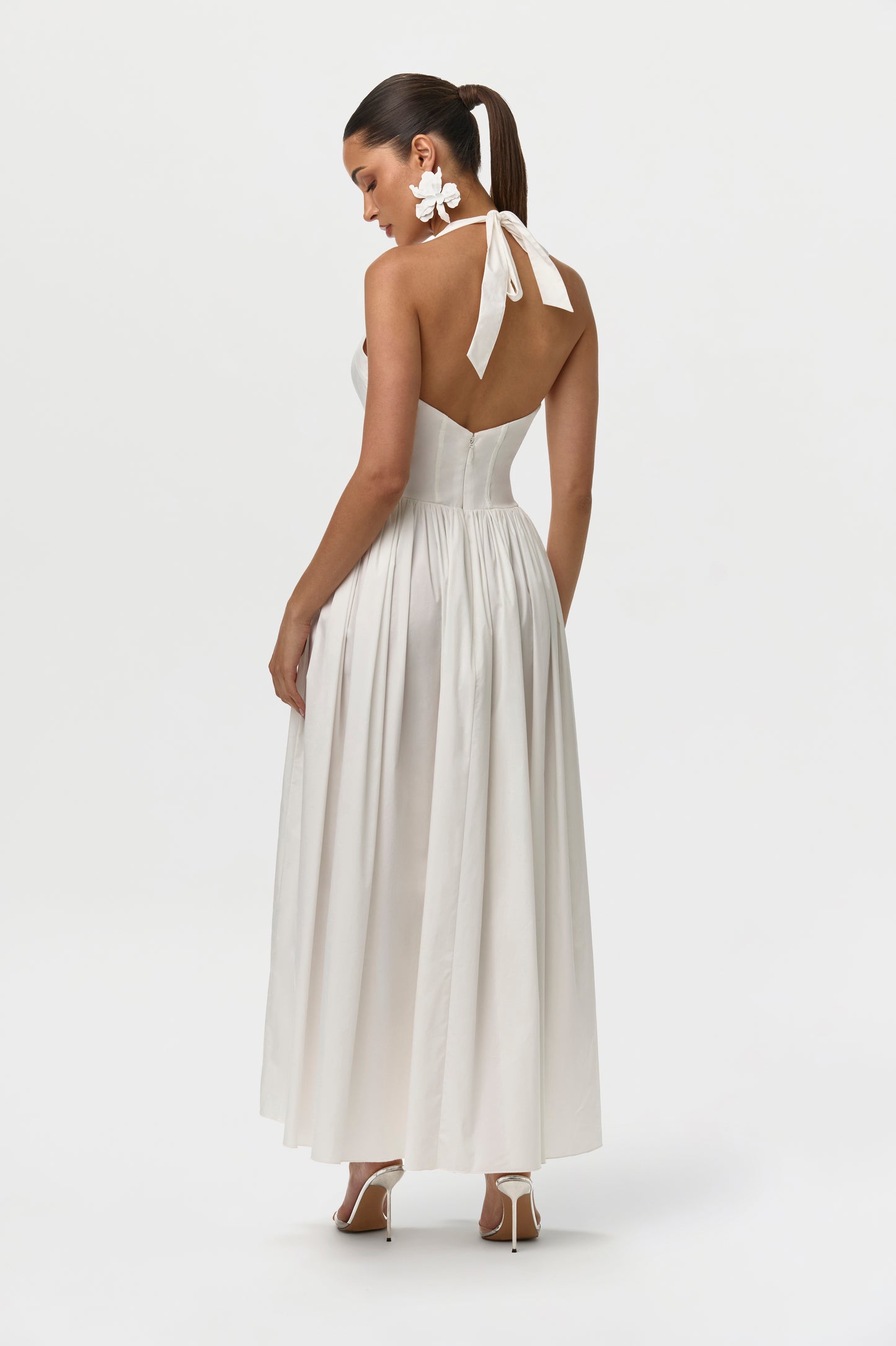 Off White Shirting Poplin Halter Dress