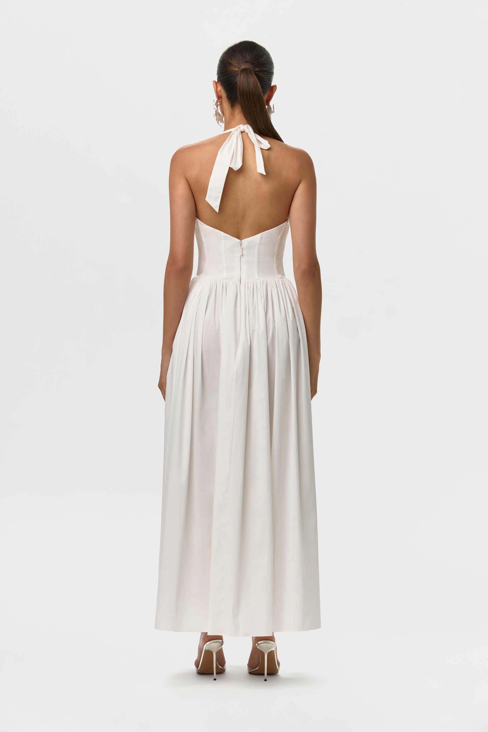Off White Shirting Poplin Halter Dress