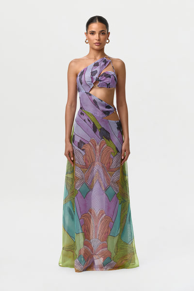 Chiffon Print Cutout Maxi Dress Naked Wardrobe Chiffon Print Cutout Maxi Dress Naked Wardrobe
