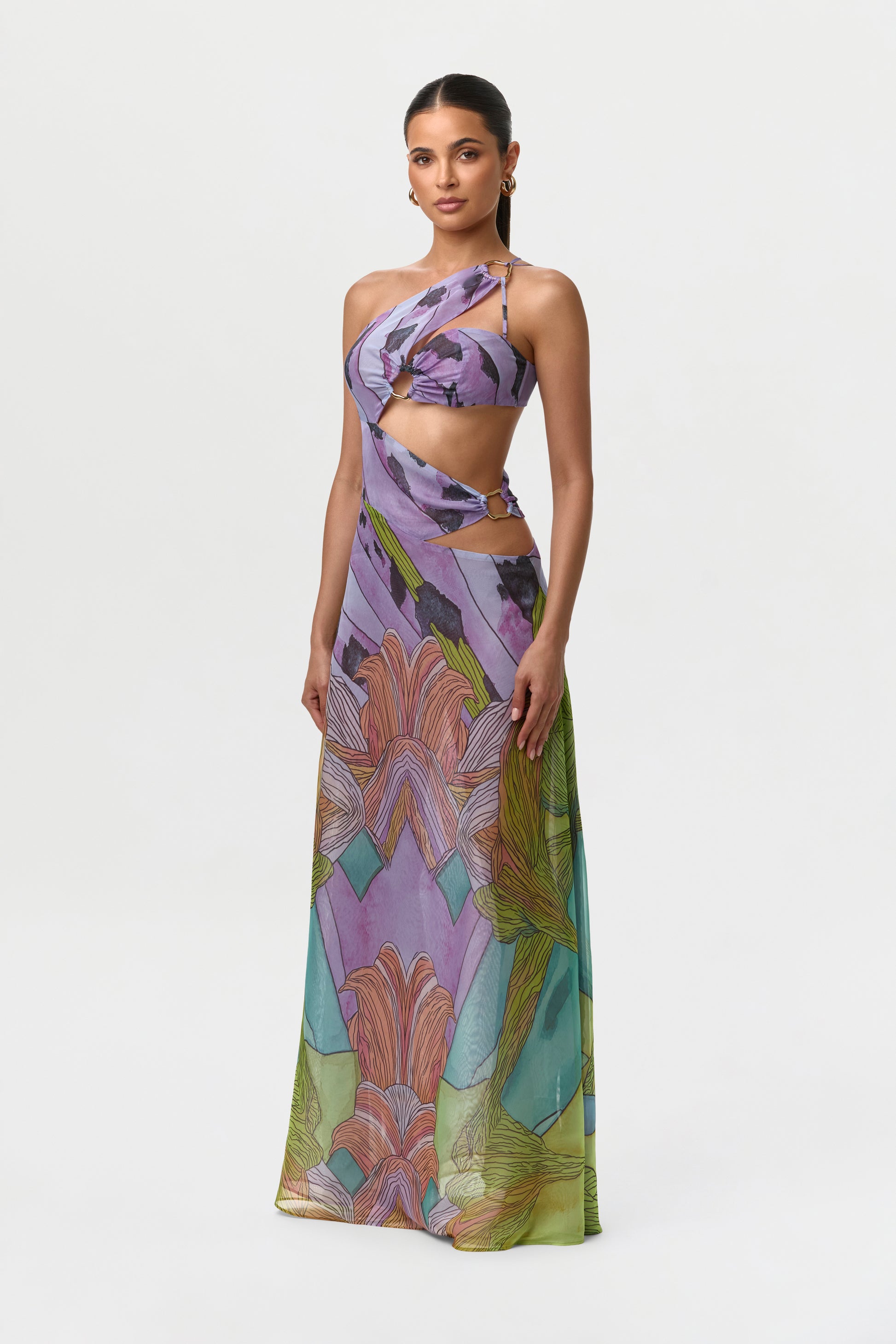Women's Chiffon Print Cutout Maxi Dress, Lethal Botanical / S by Naked Wardrobe Women's Chiffon Print Cutout Maxi Dress, Lethal Botanical / S by Naked Wardrobe