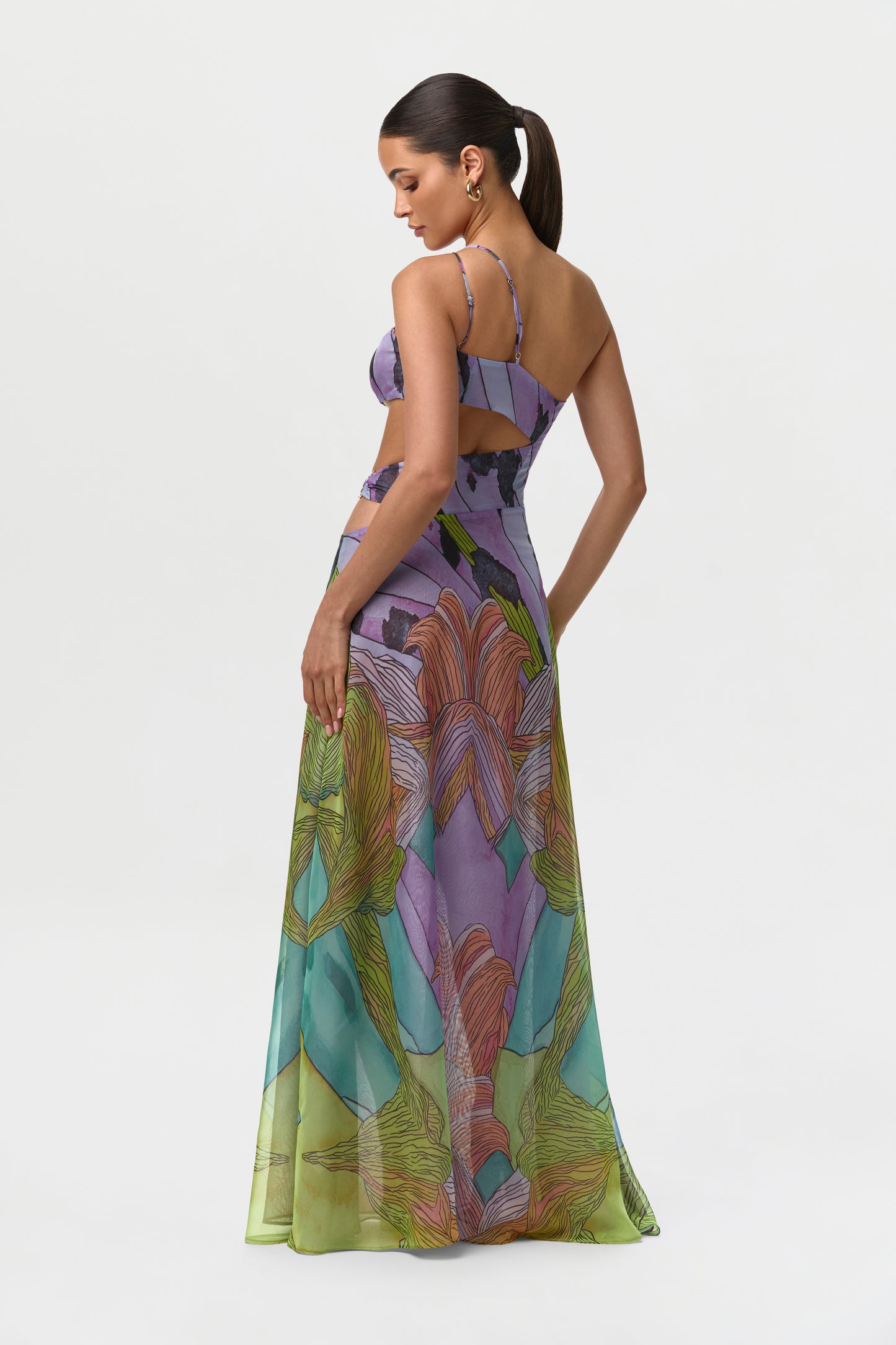 Chiffon Print Cutout Maxi Dress