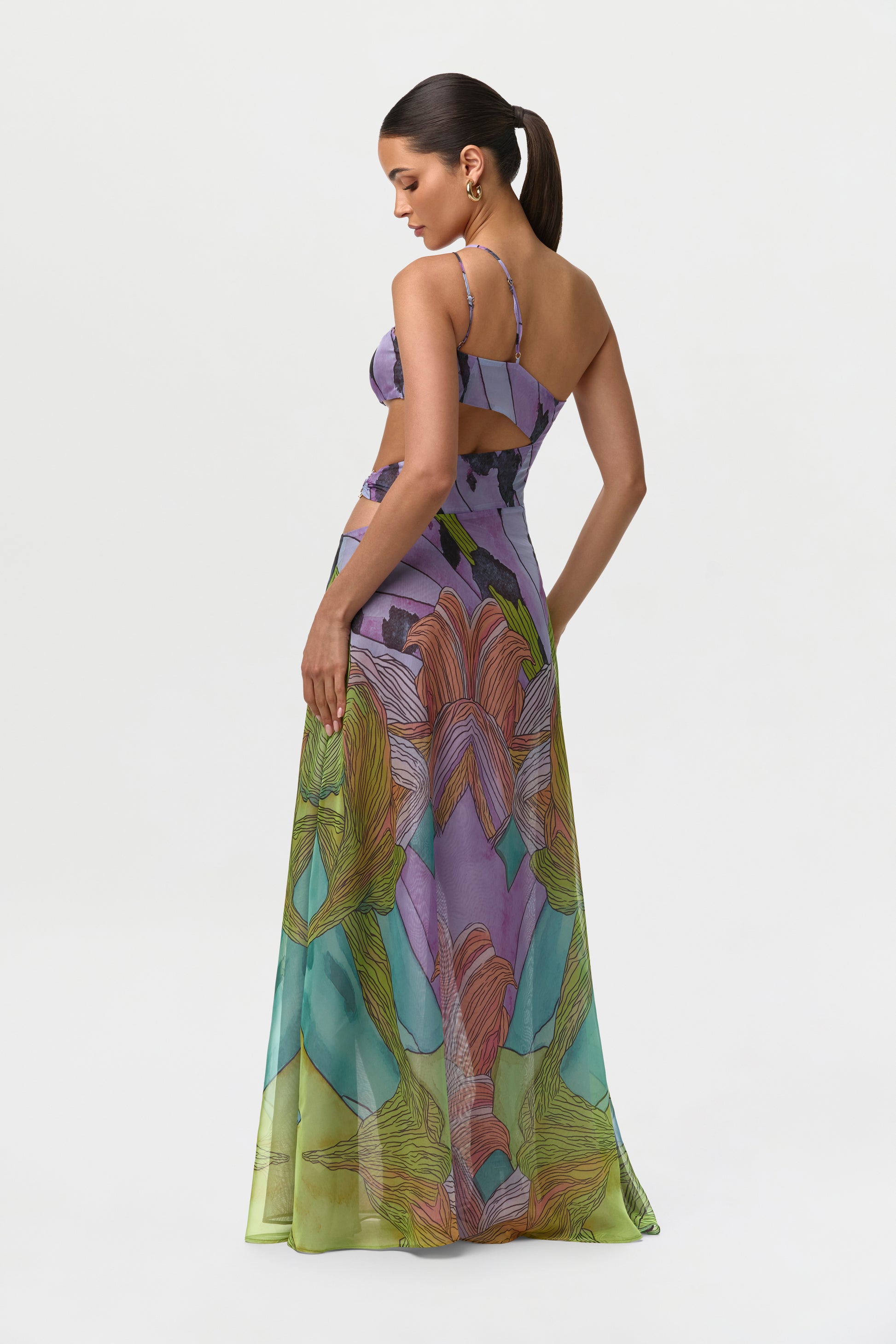 Chiffon Print Cutout Maxi Dress