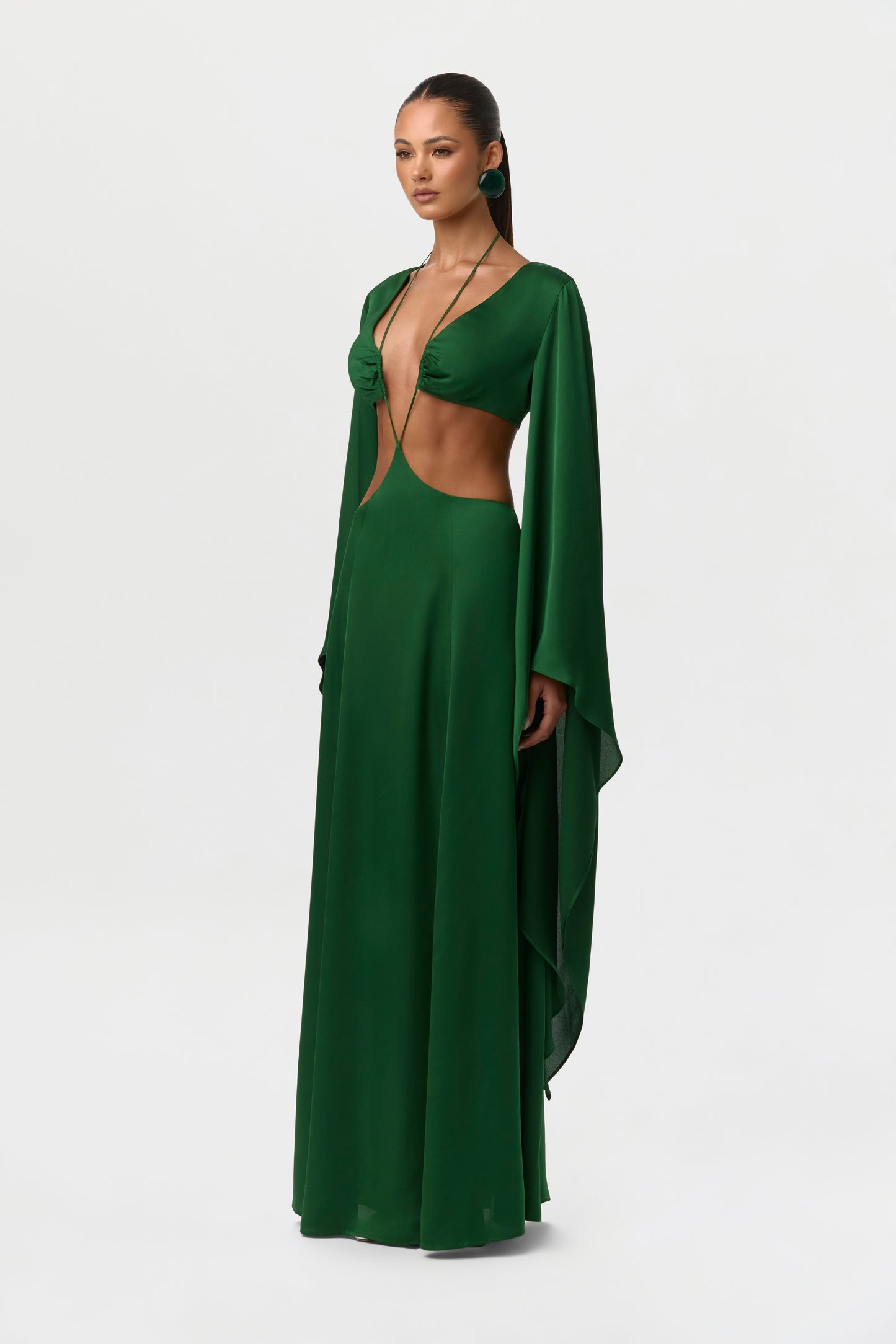 Women's Satin Cutout Maxi Dress, Jade / M by Naked Wardrobe