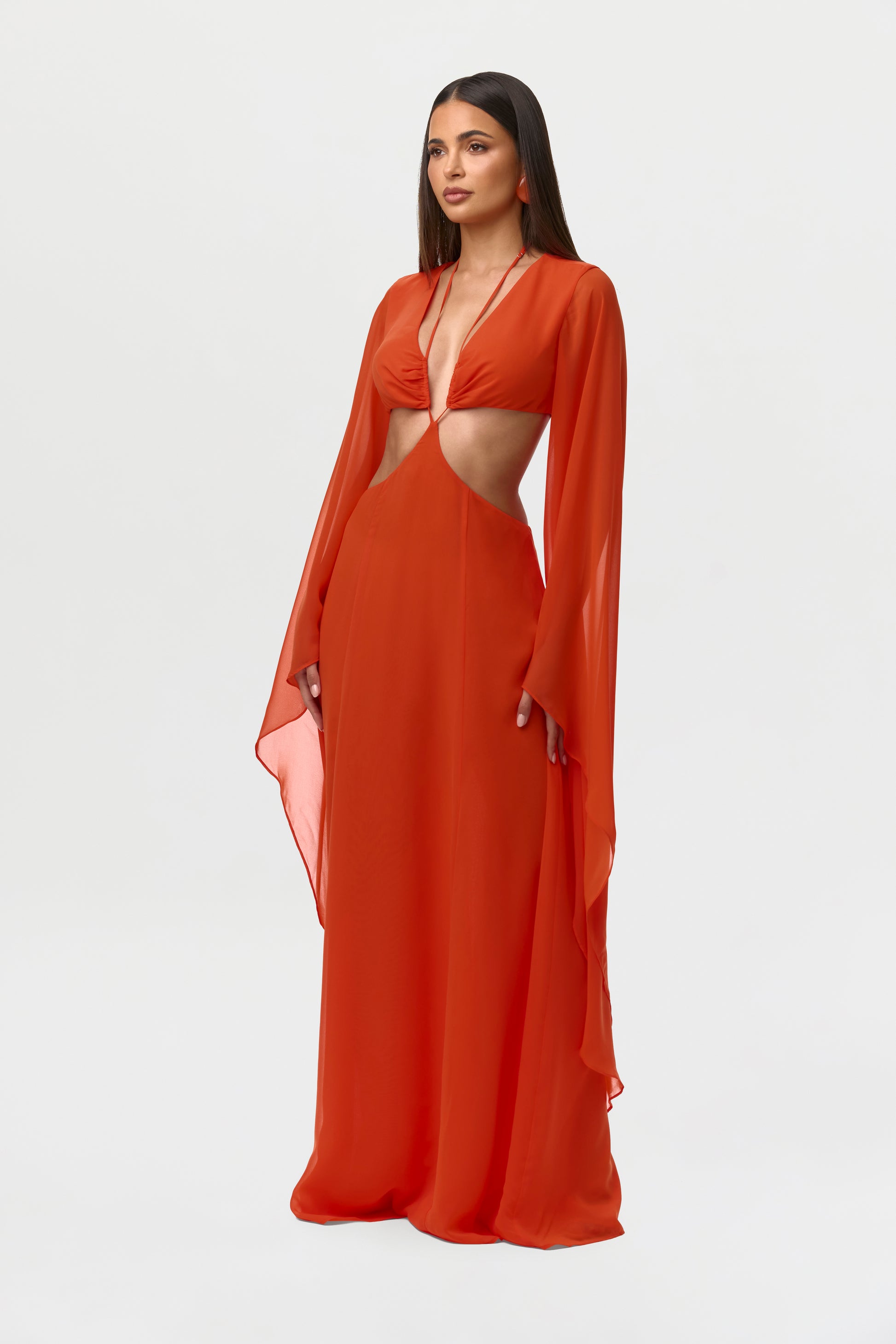Women's Chiffon Cutout Maxi Dress by Naked Wardrobe, Tangerine / M Women's Chiffon Cutout Maxi Dress by Naked Wardrobe, Tangerine / M