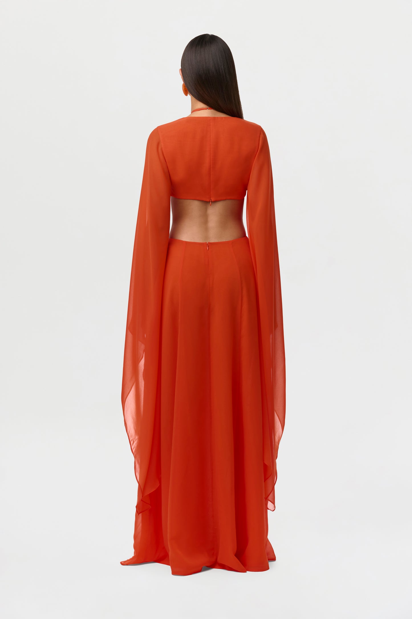 Tangerine Chiffon Cutout Maxi Dress