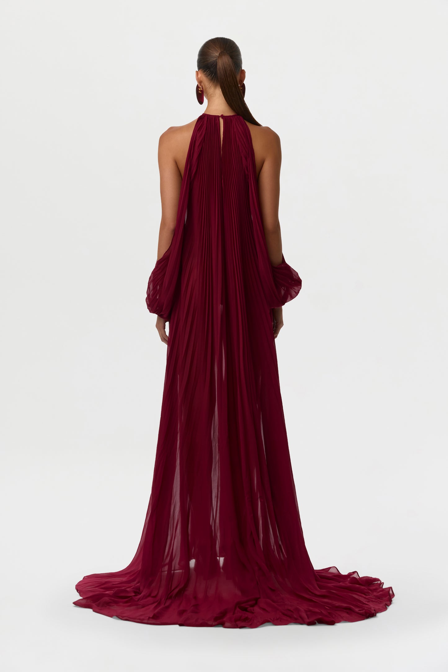 Sangria Chiffon Pleated Gown