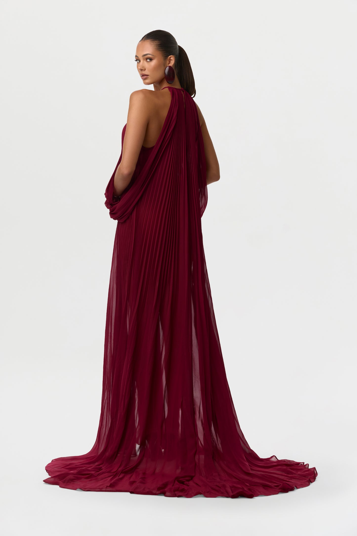 Sangria Chiffon Pleated Gown