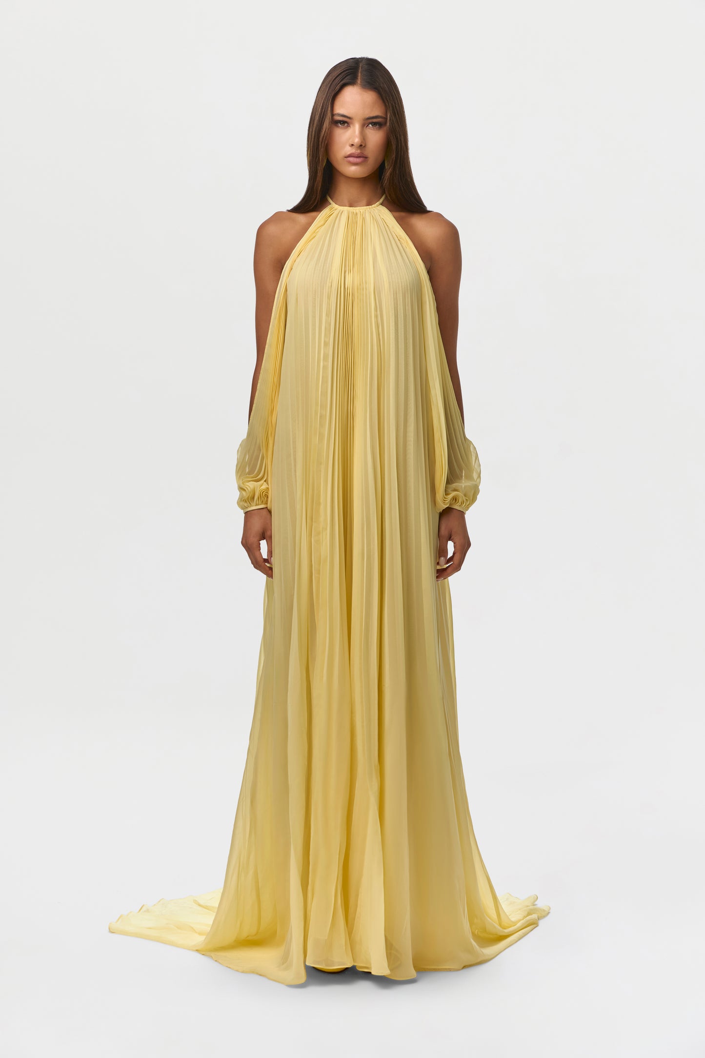 Lemonade Chiffon Pleated Gown