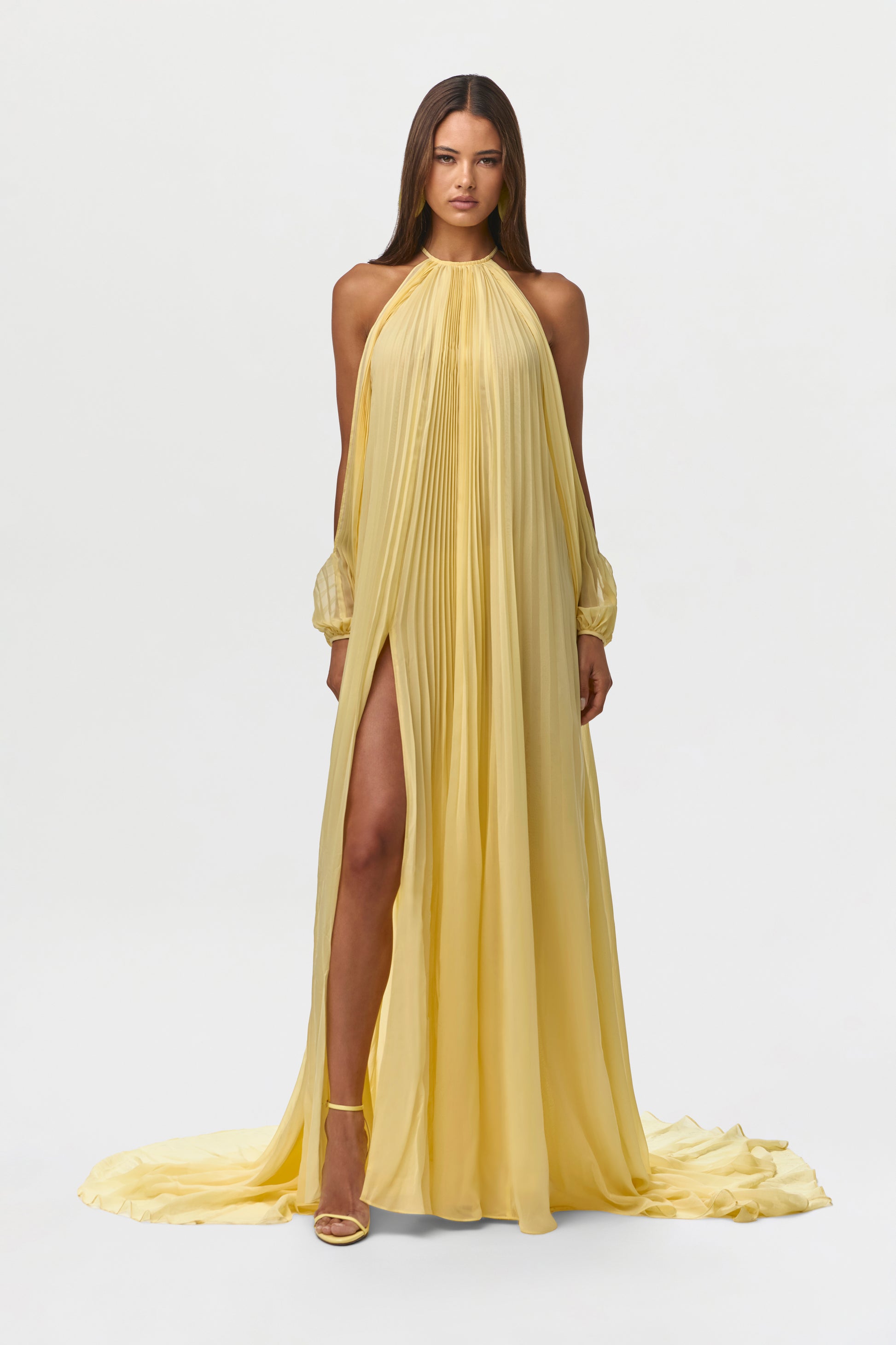 Lemonade Chiffon Pleated Gown