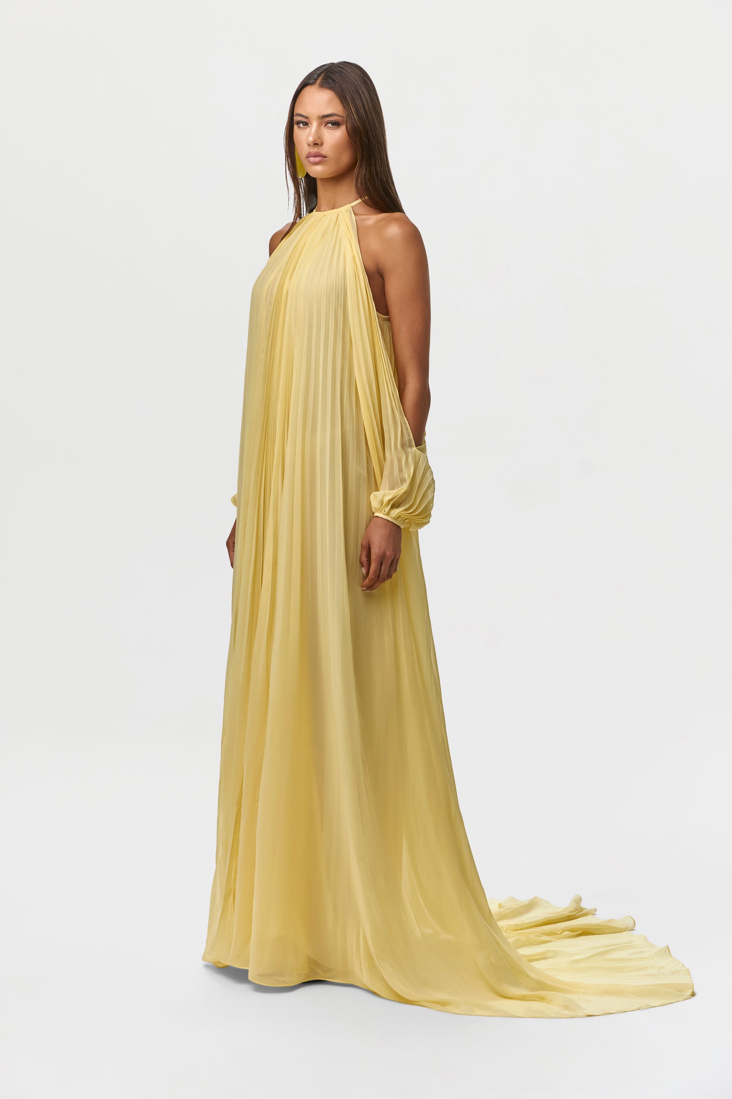 Lemonade Chiffon Pleated Gown
