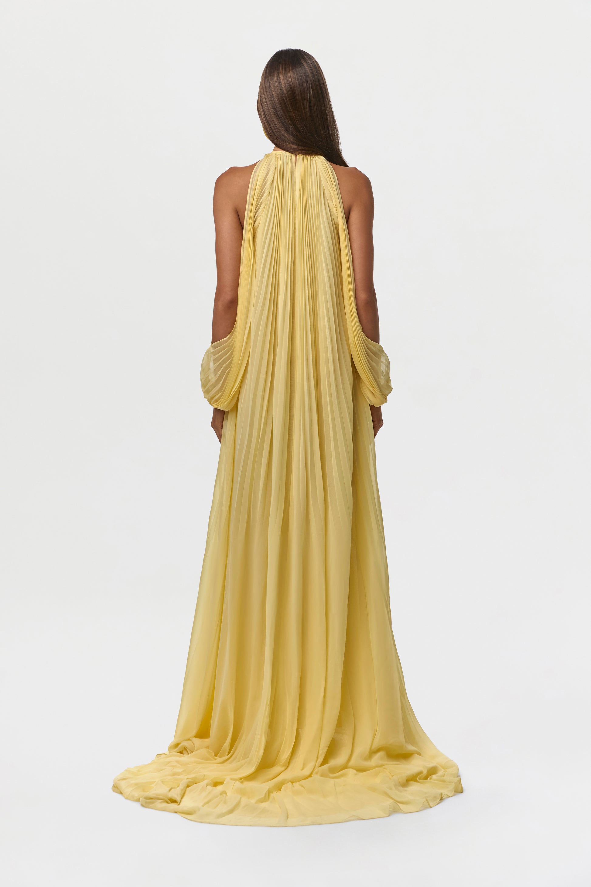 chiffon pleated dress Women's Chiffon Pleated Gown, Lemonade / L by Naked Wardrobe
