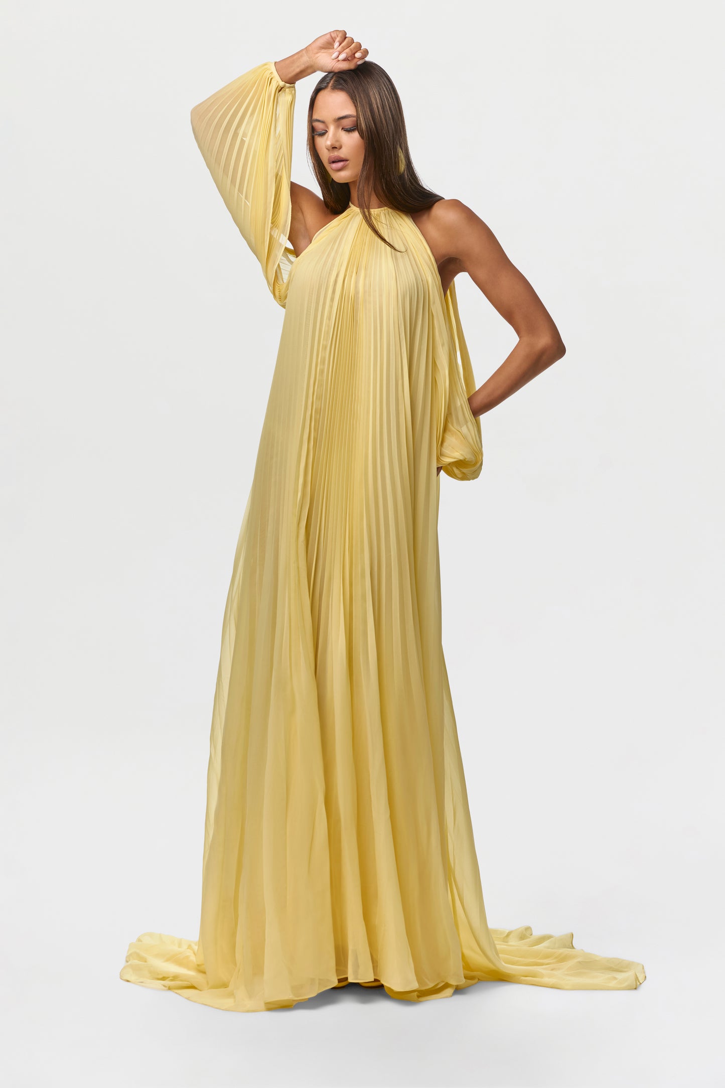 Lemonade Chiffon Pleated Gown