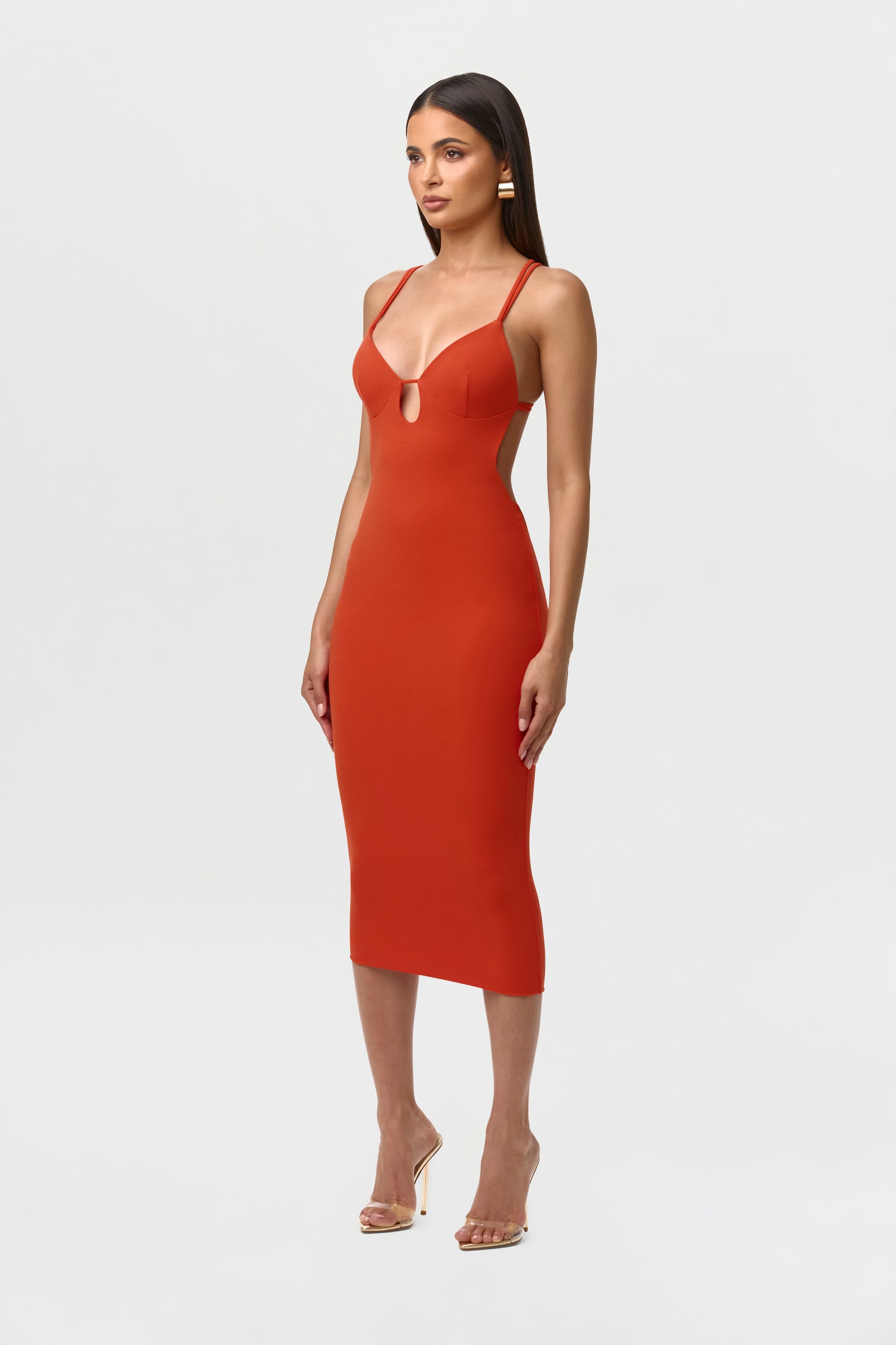 Women's Crepe Keyhole Open Back Dress by Naked Wardrobe, Tangerine / XL Women's Crepe Keyhole Open Back Dress by Naked Wardrobe, Tangerine / XL