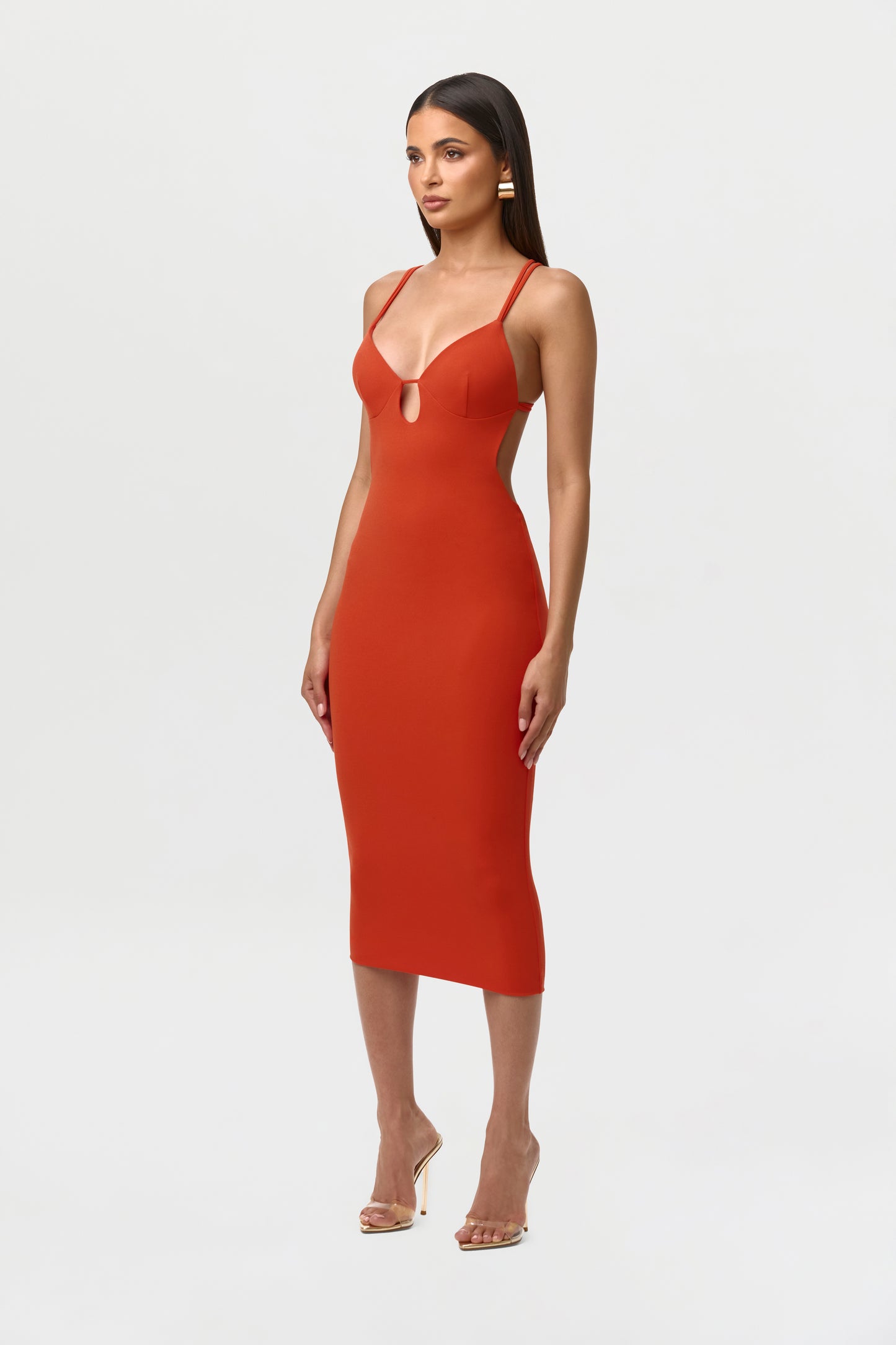 Tangerine Crepe Keyhole Open Back Dress