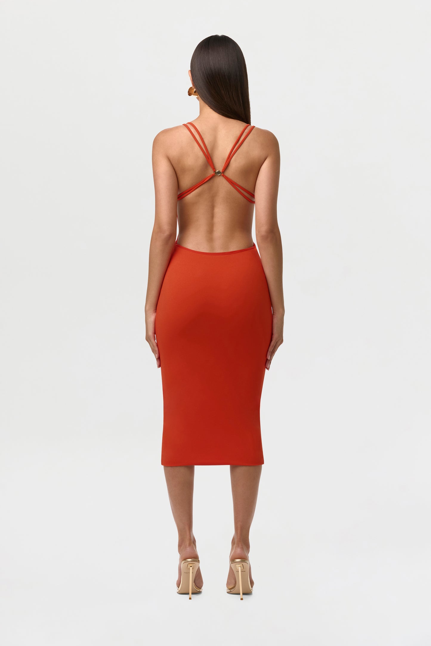 Tangerine Crepe Keyhole Open Back Dress