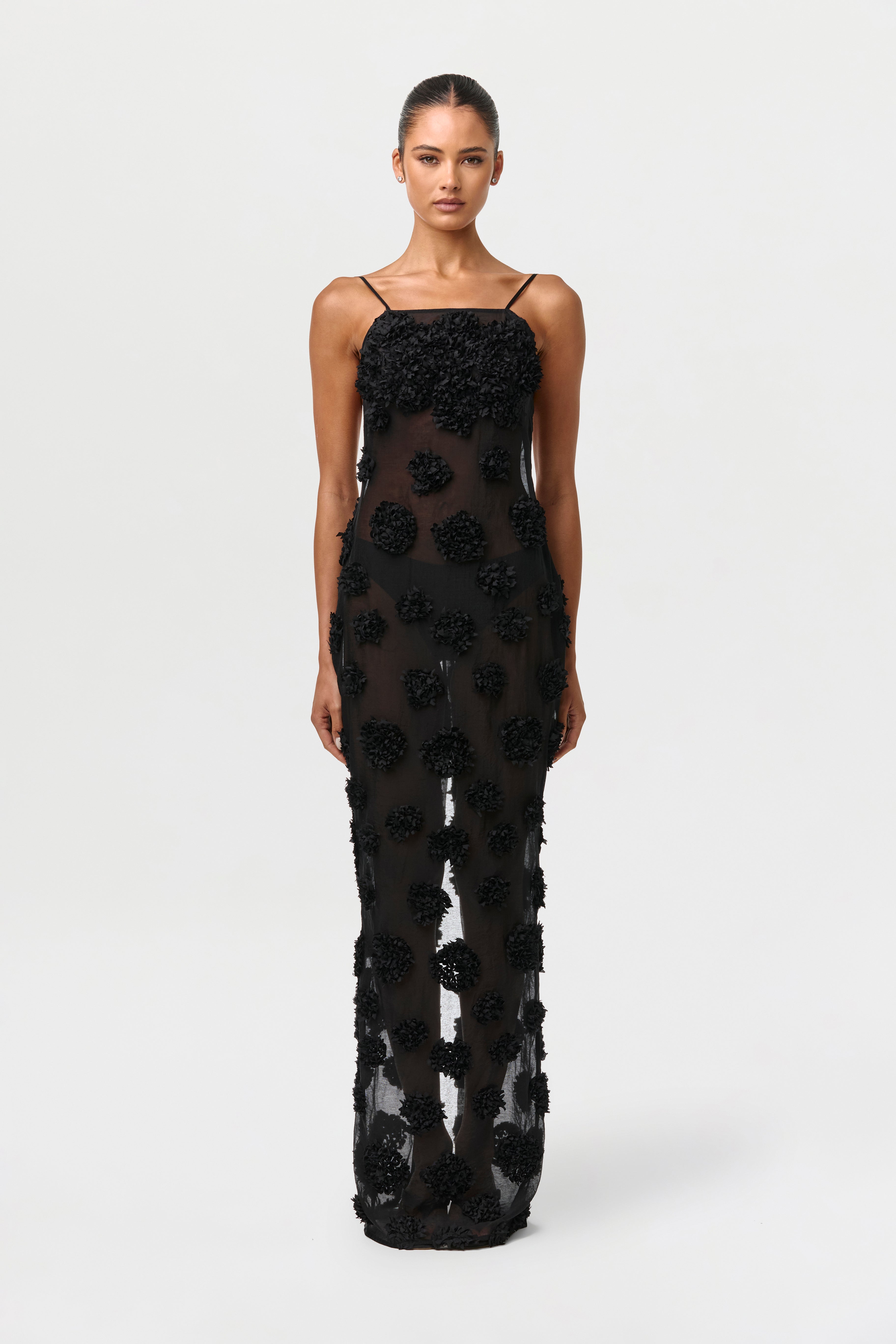 Floral Appliqué Open Back Dress