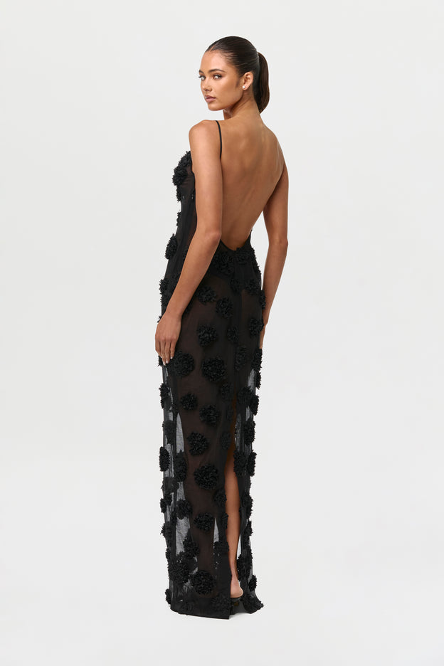 Floral Appliqué Open Back Dress