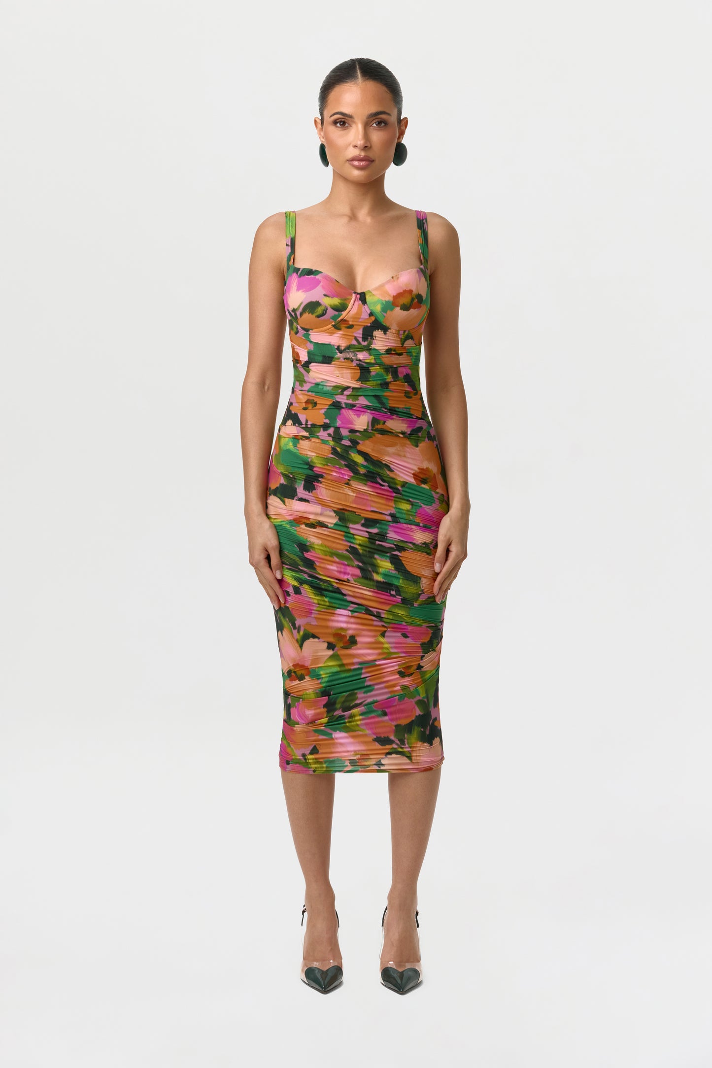 Naked Print Ruched Open Back Dress