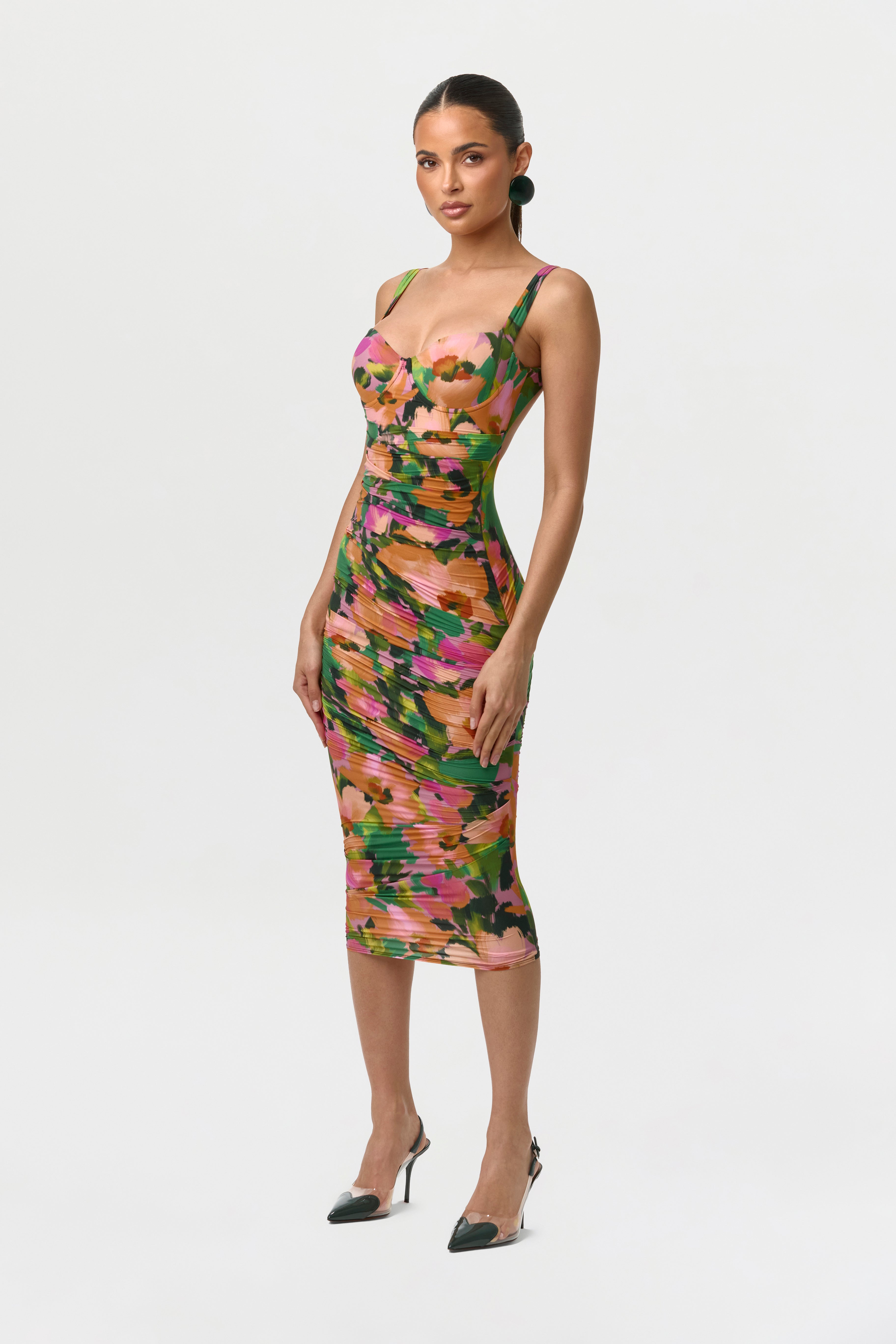 Naked Print Ruched Open Back Dress