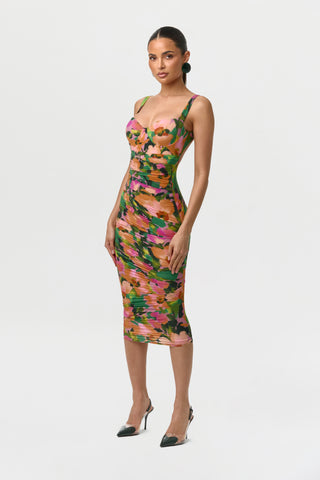 Naked Print Ruched Open Back Dress