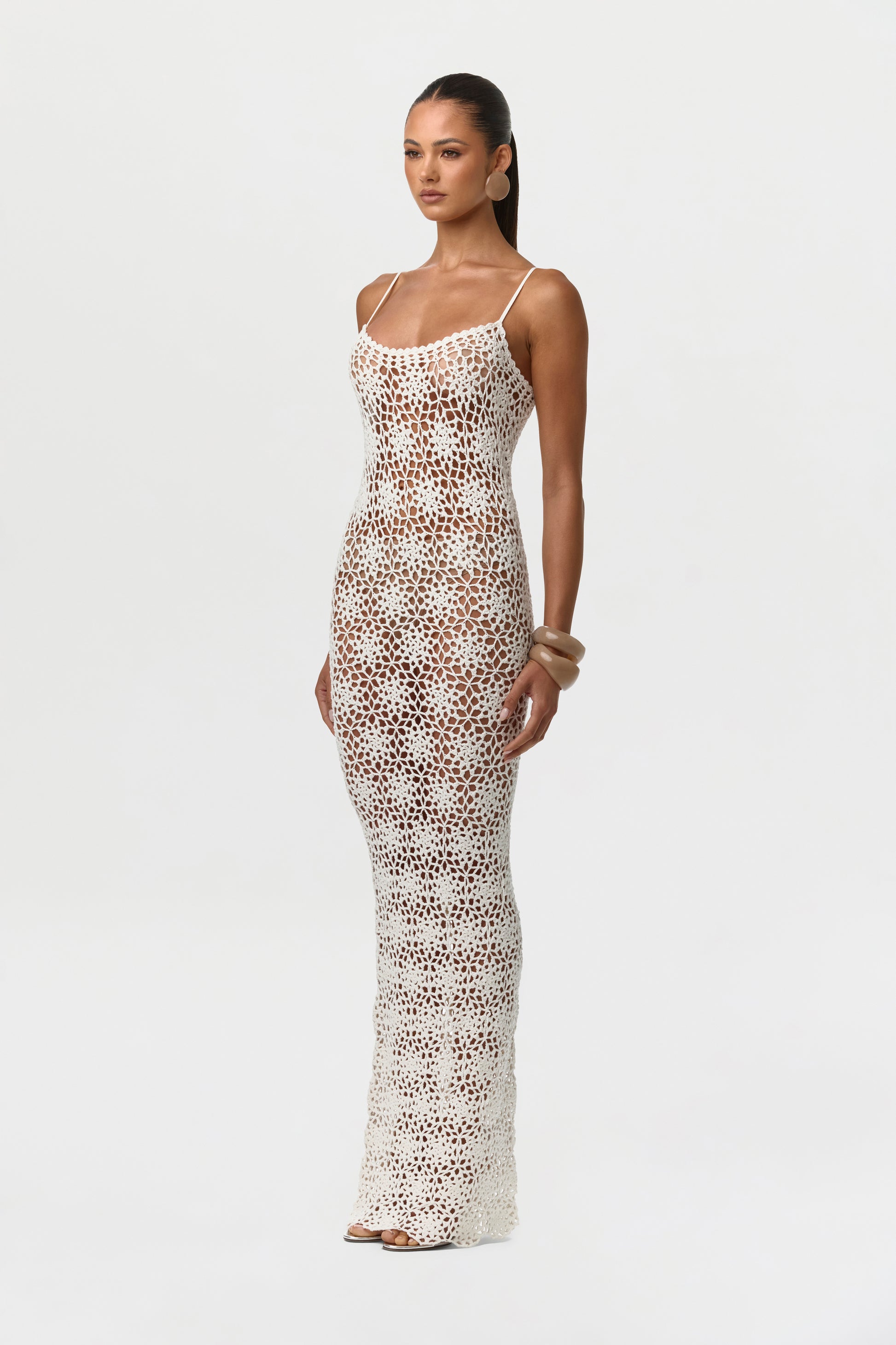 Women's Knit Crochet Maxi Dress by Naked Wardrobe, White / XL Women's Knit Crochet Maxi Dress by Naked Wardrobe, White / XL