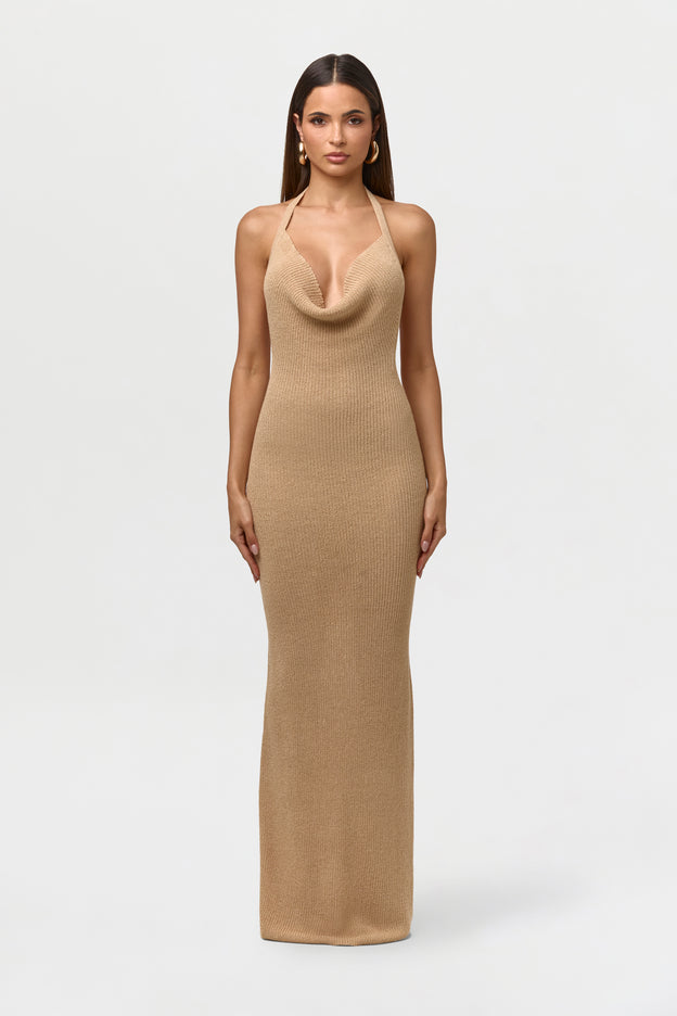 Knit Halter Open Back Dress