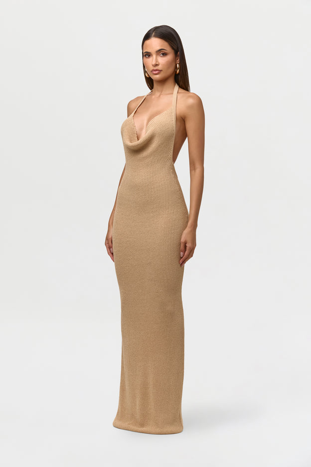 Knit Halter Open Back Dress