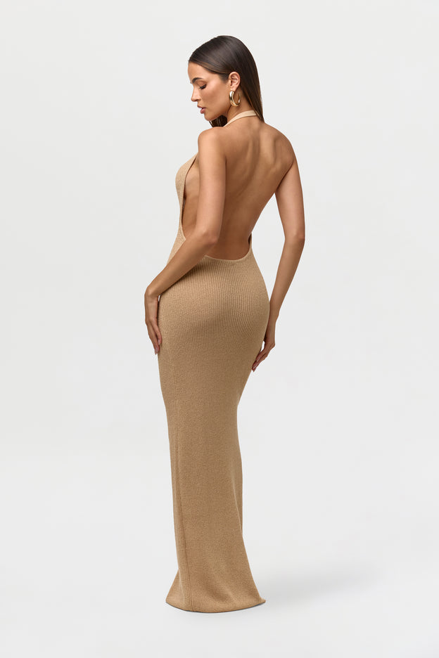 Knit Halter Open Back Dress