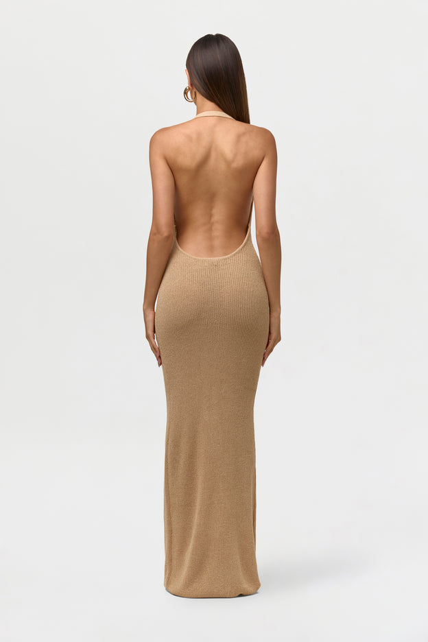 Knit Halter Open Back Dress