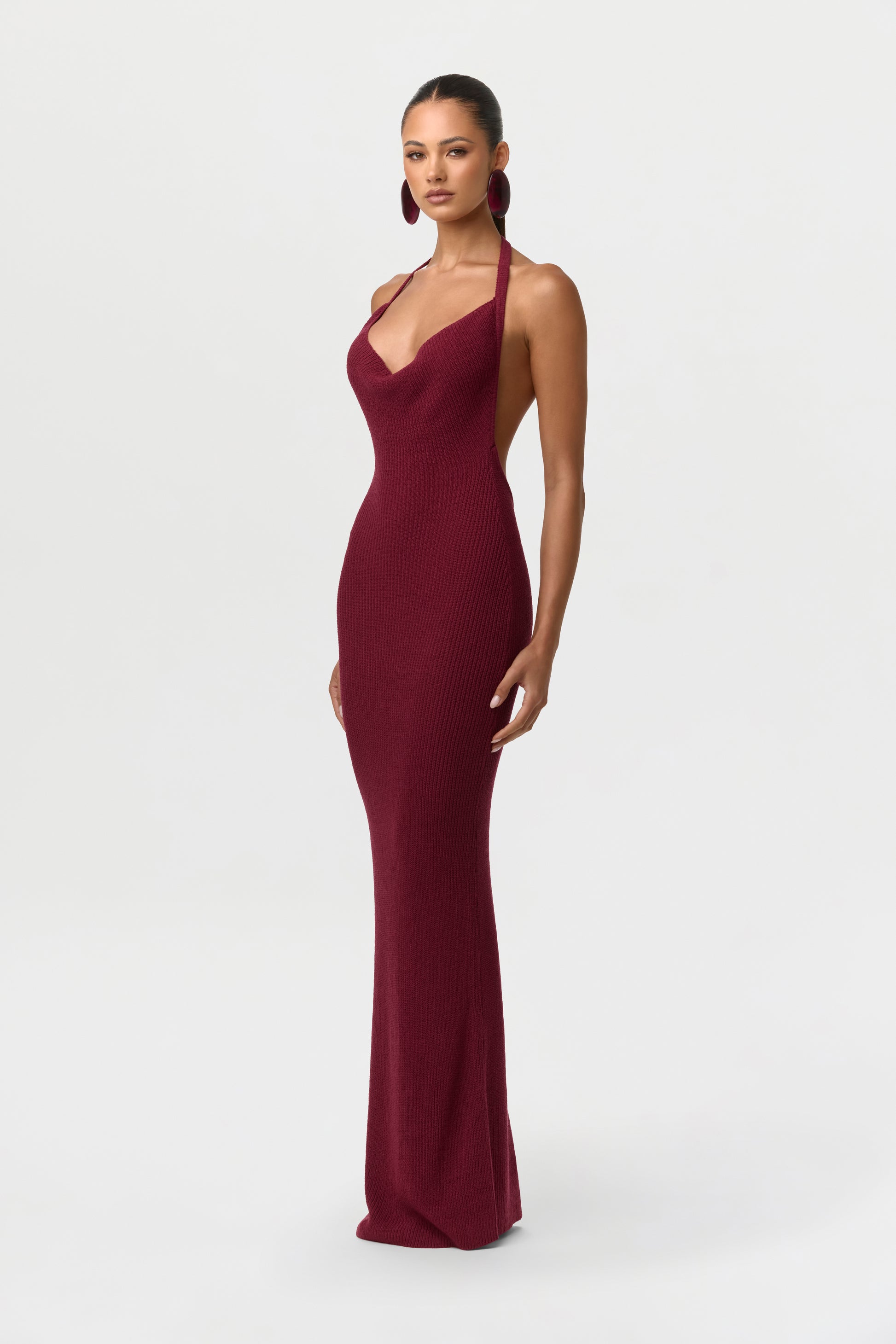 Sangria Knit Halter Open Back Dress