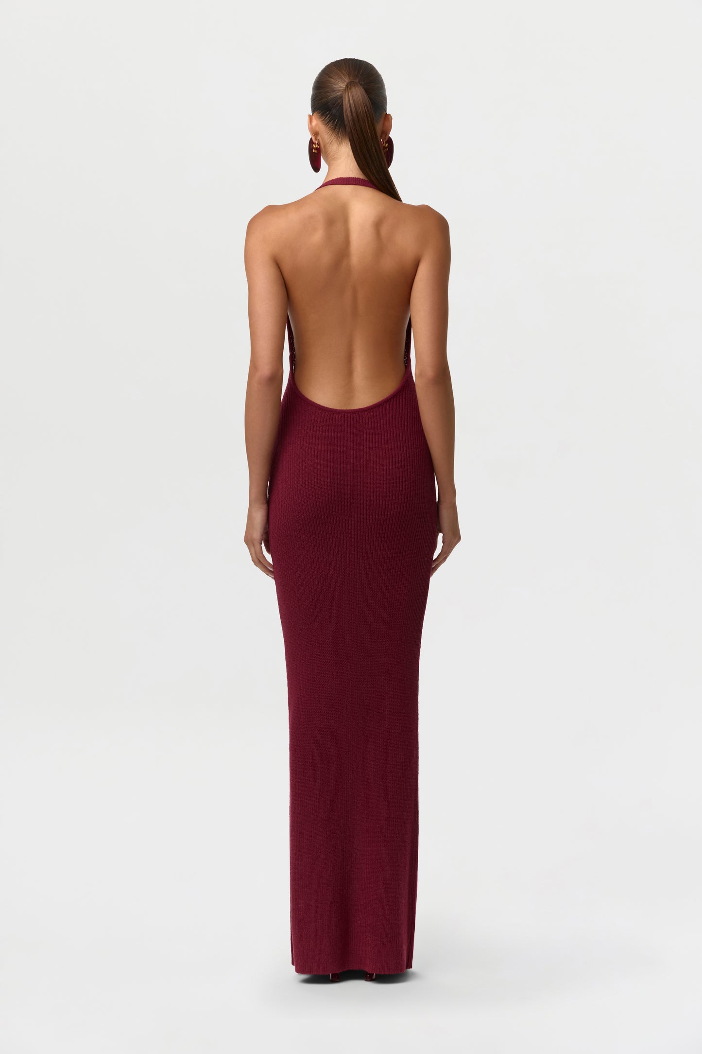 Sangria Knit Halter Open Back Dress
