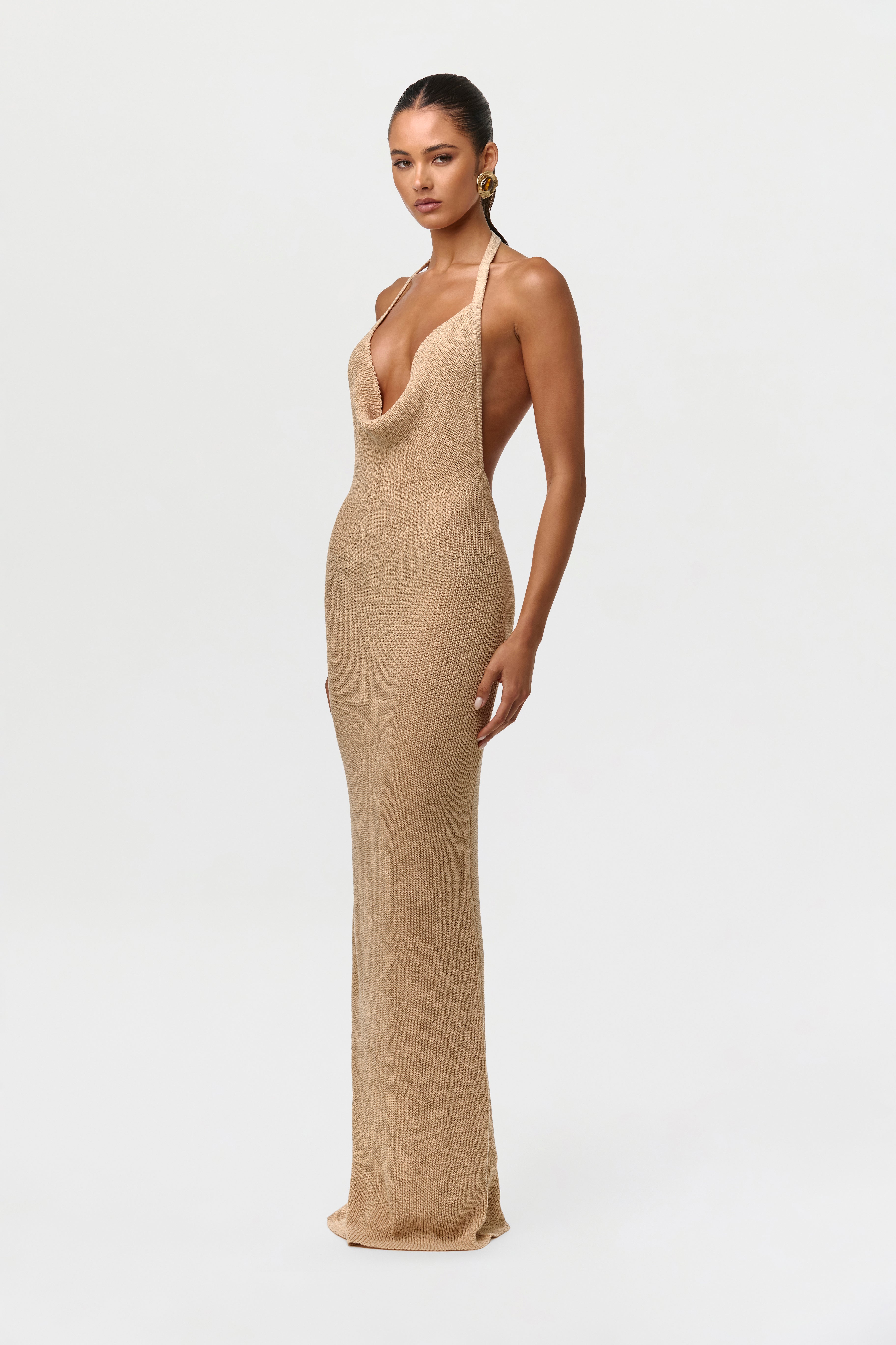 Knit Halter Open Back Dress