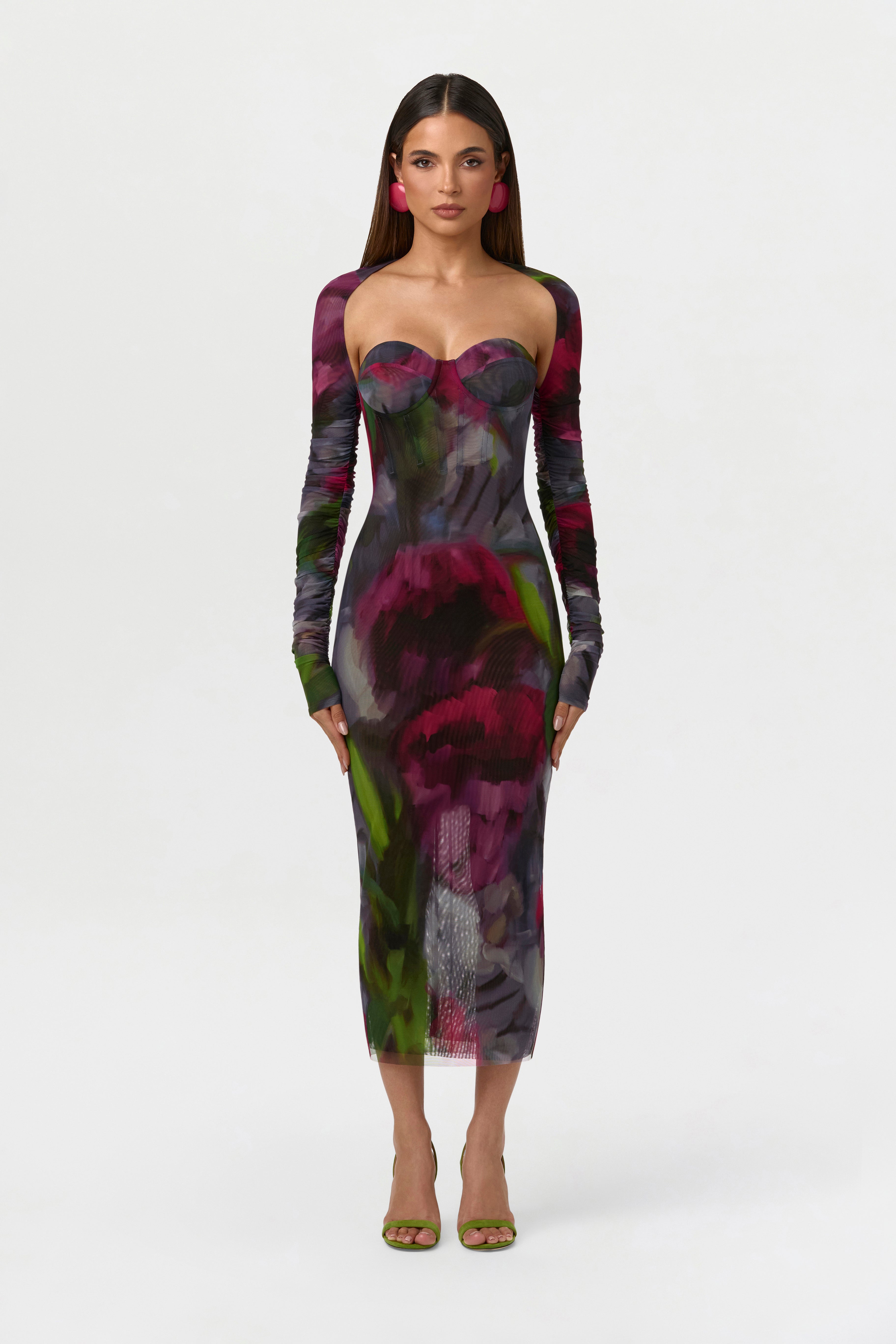 Mesh Print Midi Dress