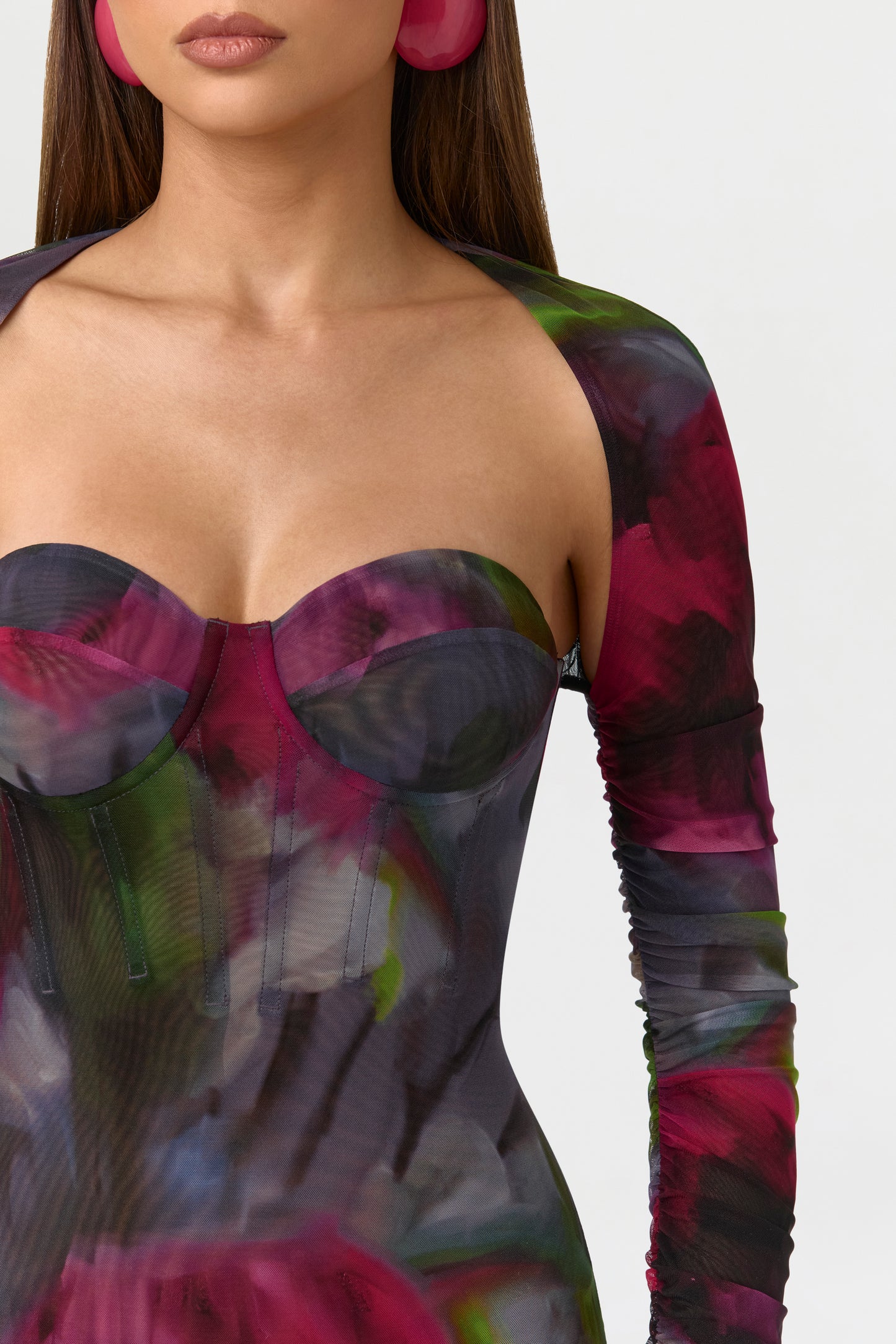 Baroque Bloom Mesh Print Midi Dress