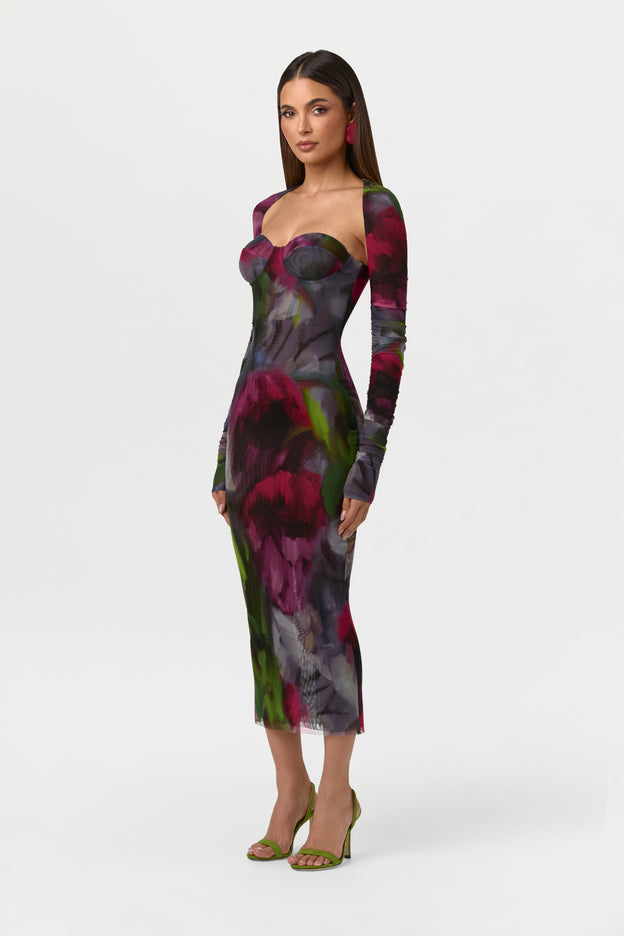 Mesh Print Midi Dress