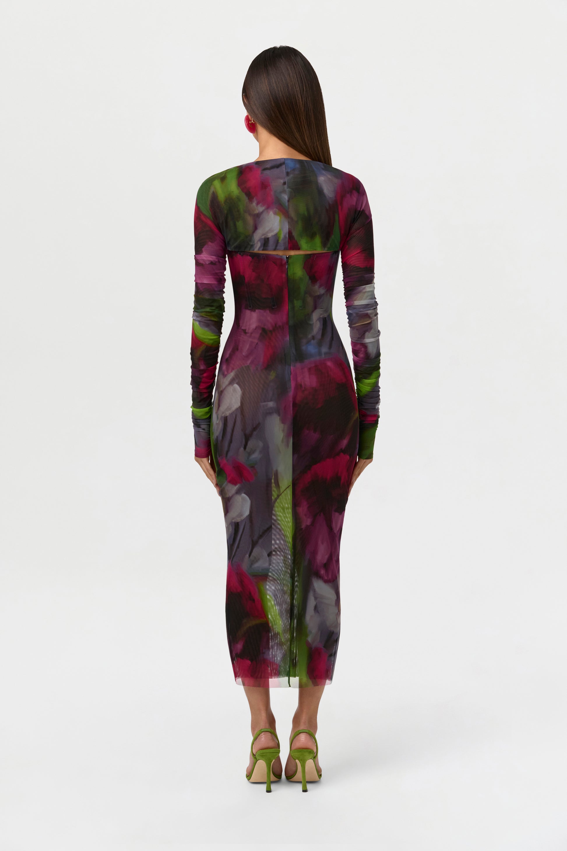 Baroque Bloom Mesh Print Midi Dress
