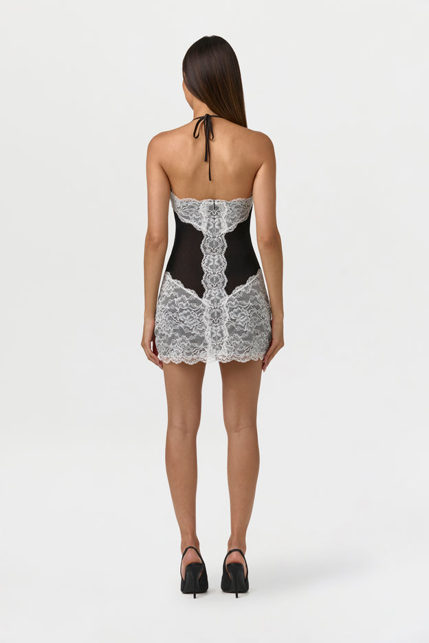Mesh Lace Halter Mini Dress