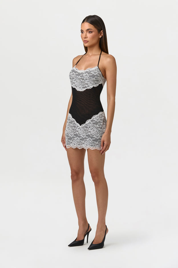 Mesh Lace Halter Mini Dress